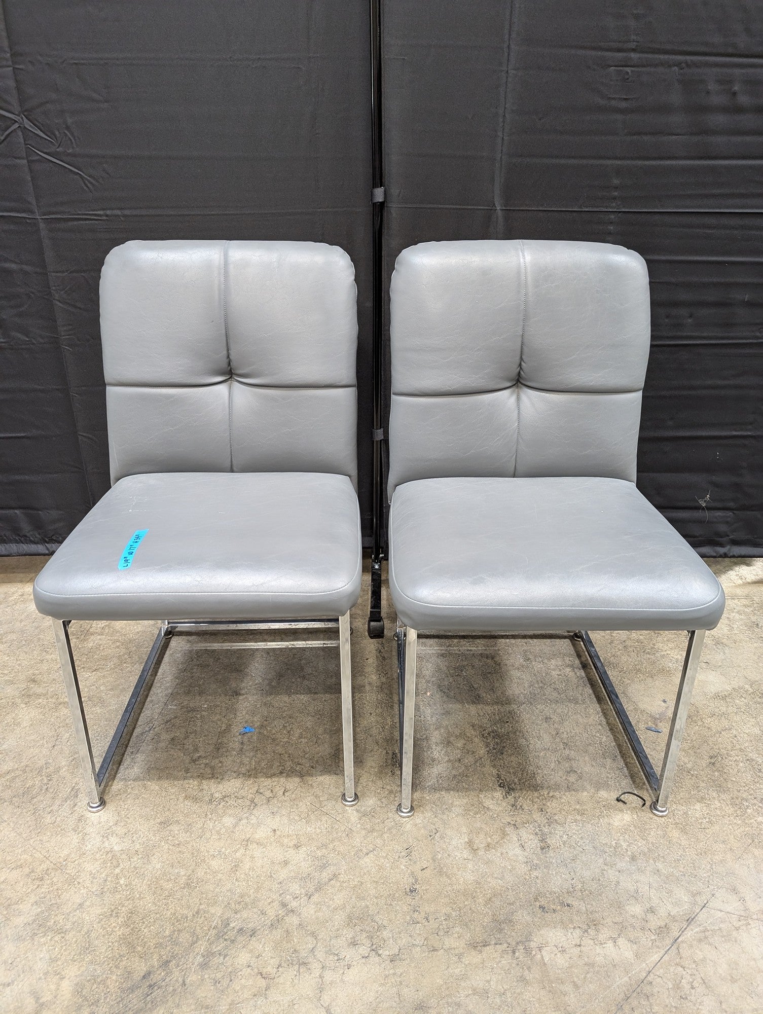 Pair of Contemporary Grey Faux Leather Side Chairs with Chrome Frames