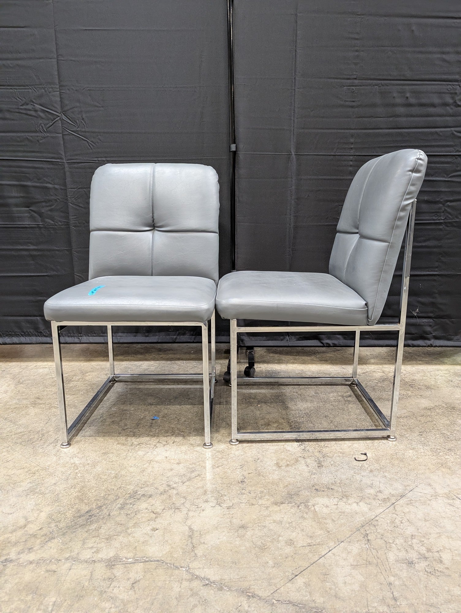 Pair of Contemporary Grey Faux Leather Side Chairs with Chrome Frames