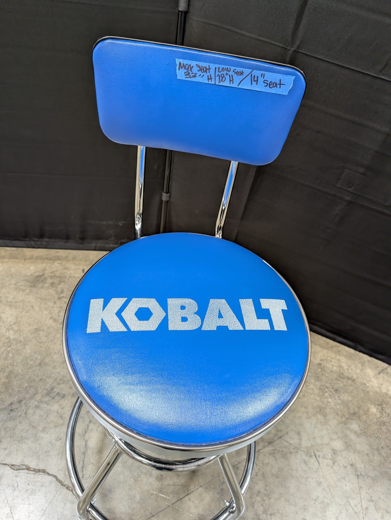 Kobalt Blue Swivel Garage Stool with Backrest