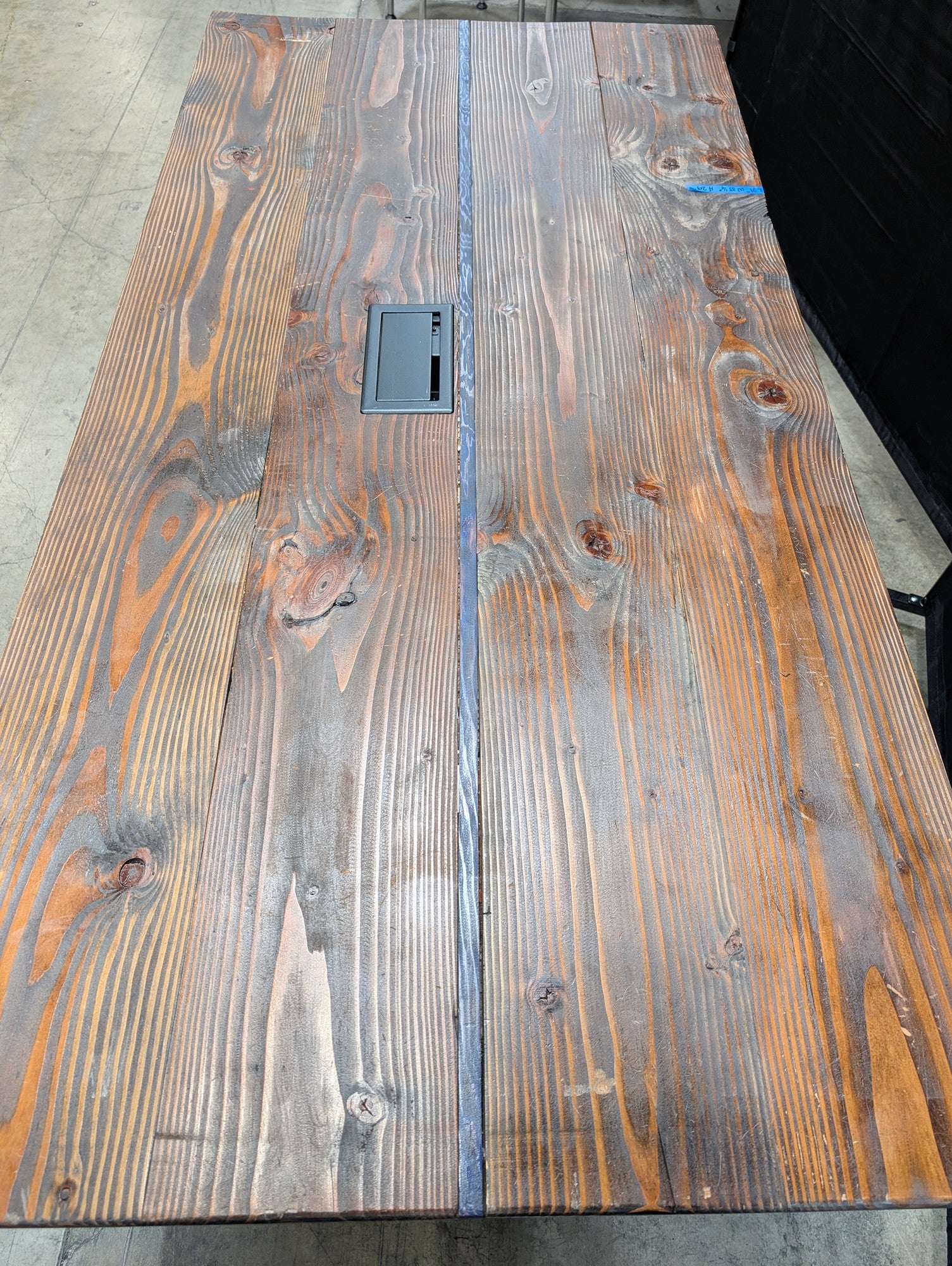 Rustic Solid Wood Trestle Table with Integrated Power Module