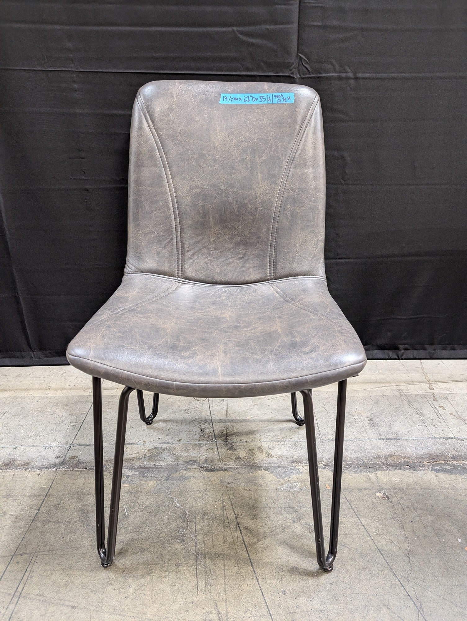 Distressed Gray Faux Leather Dining Chair with Hairpin Legs