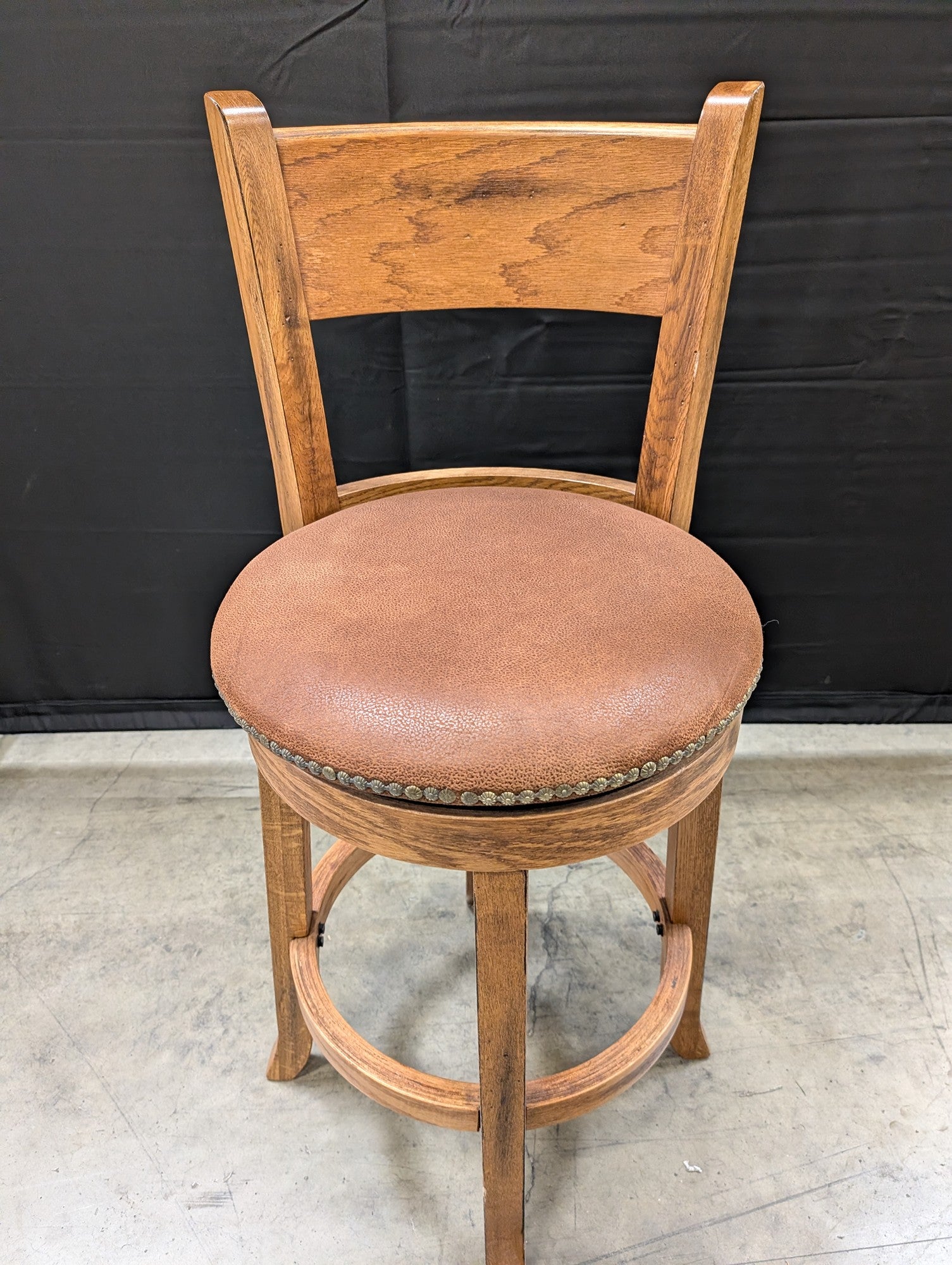 Rustic Wood Swivel Bar Stool with Upholstered Seat