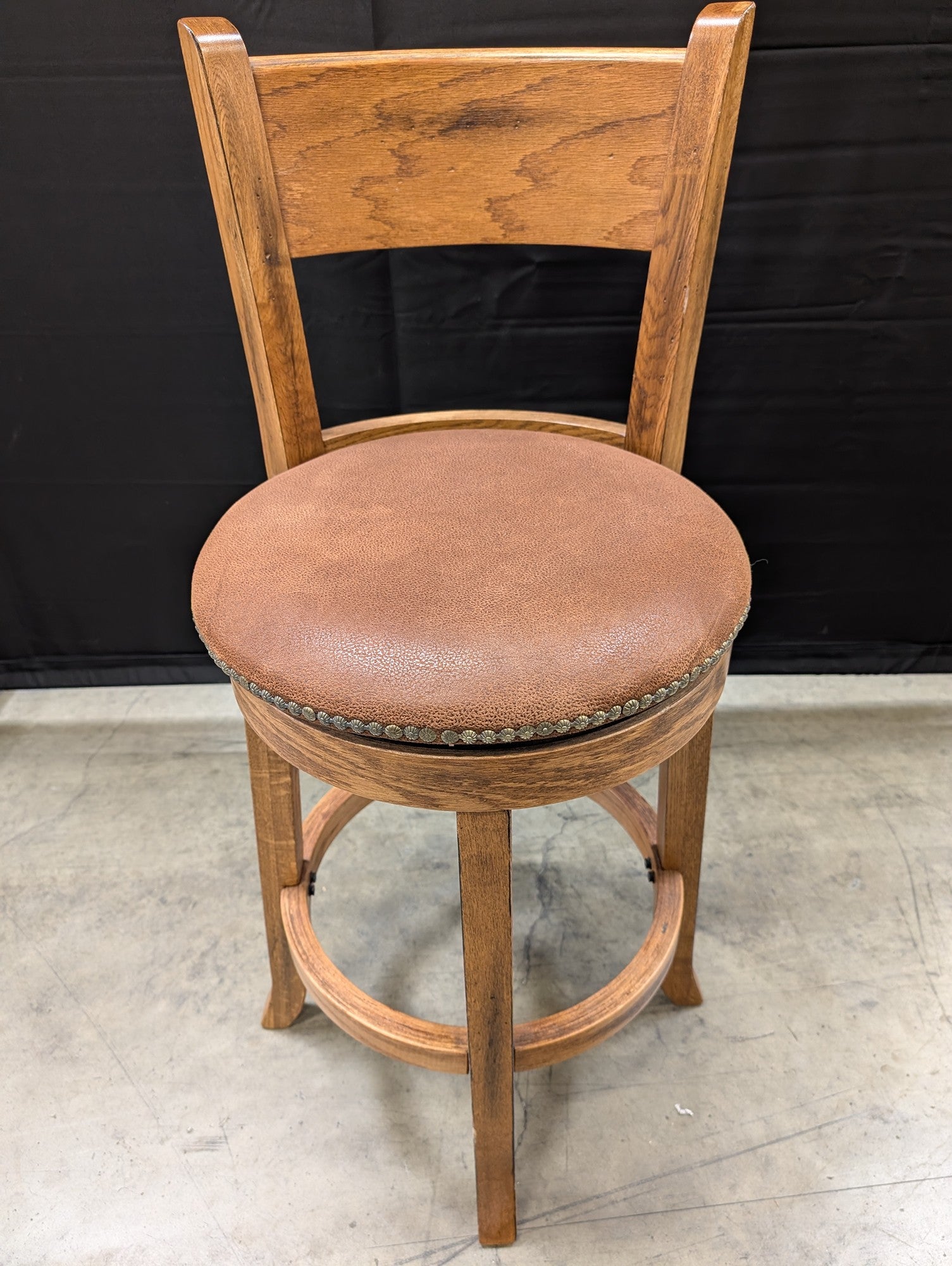 Rustic Wood Swivel Bar Stool with Upholstered Seat