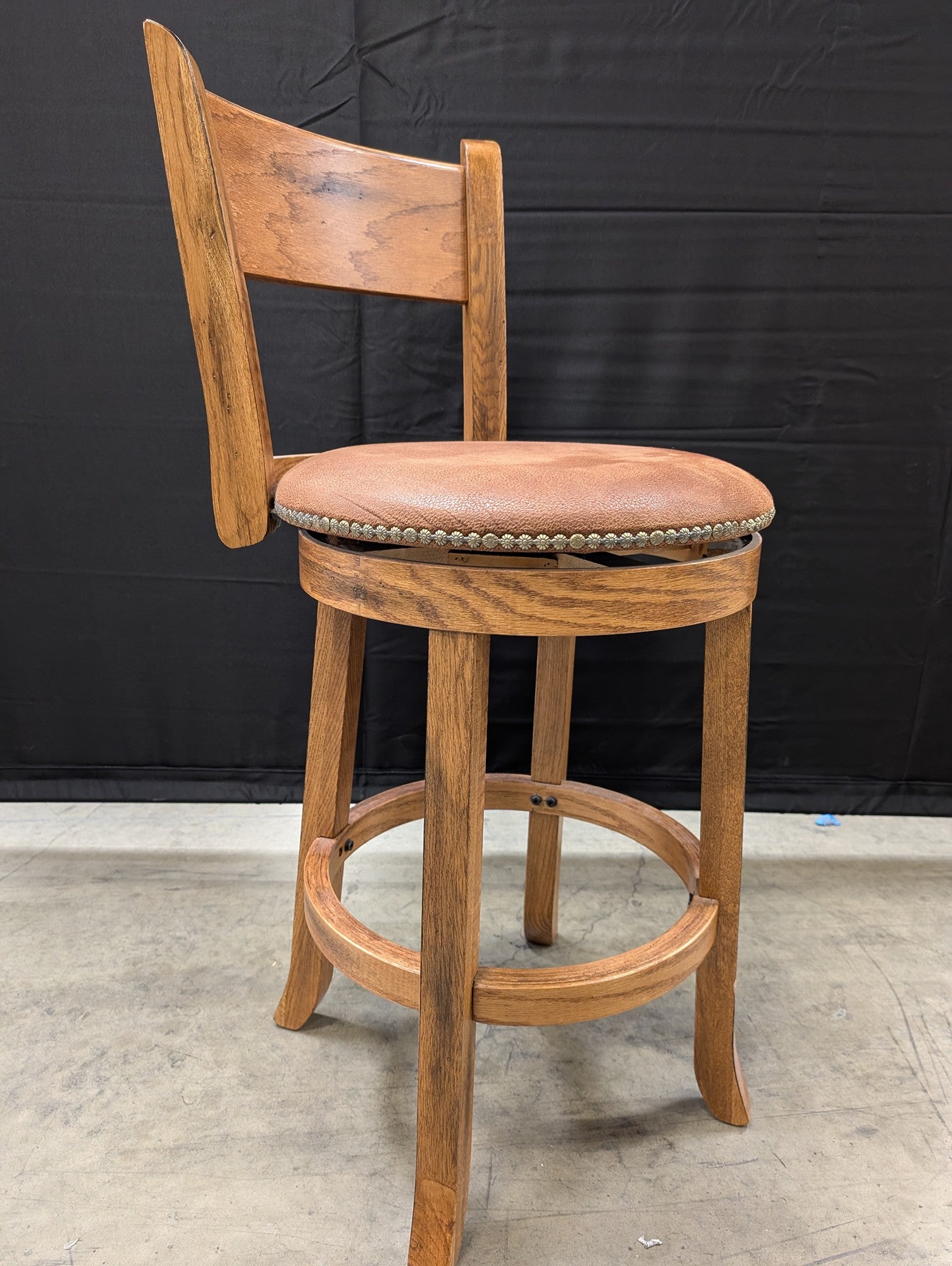 Rustic Wood Swivel Bar Stool with Upholstered Seat
