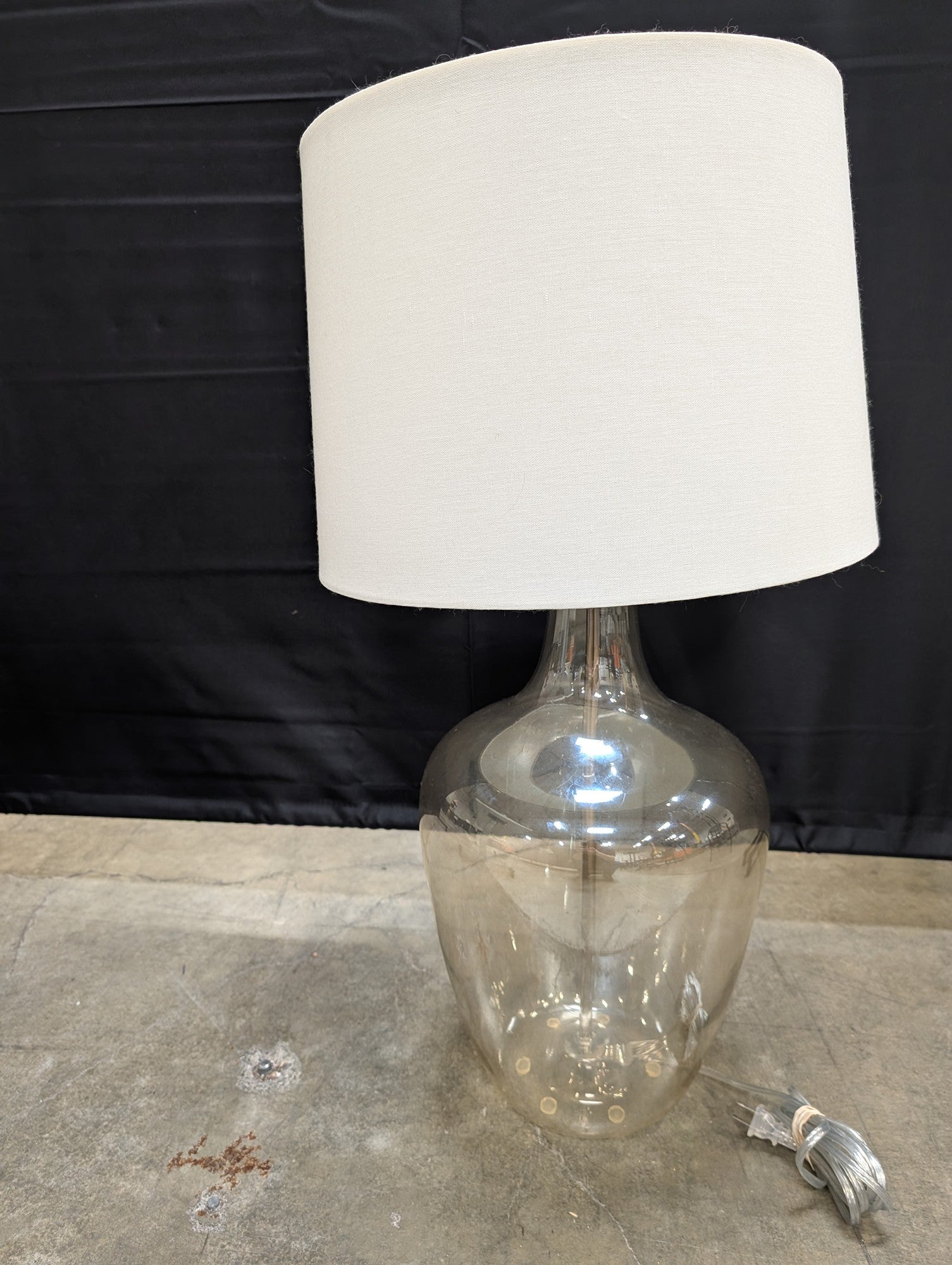 Modern Clear Glass Gourd Table Lamp with White Drum Shade