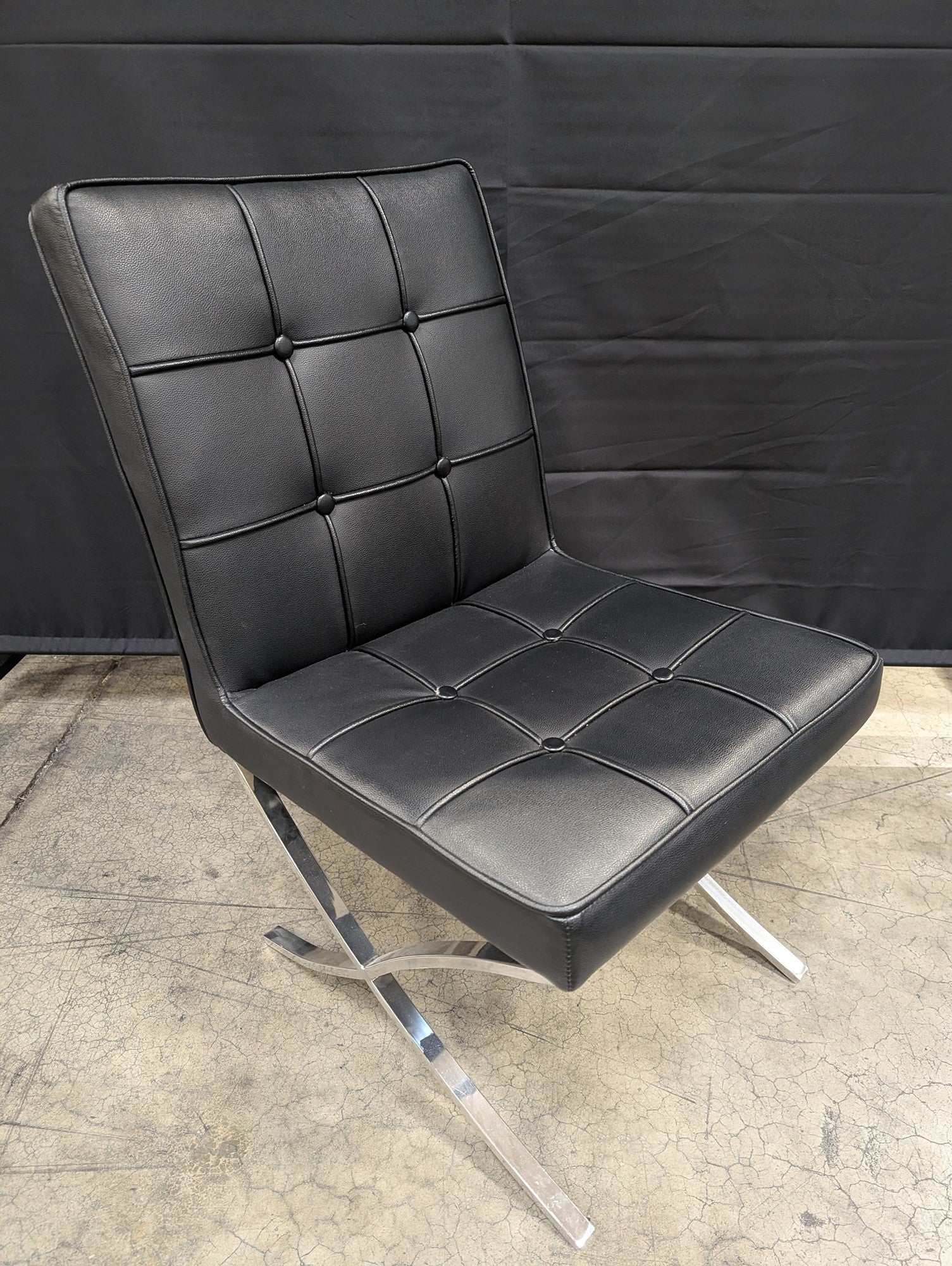 Modern Black Tufted Accent Chair with Chrome X-Base