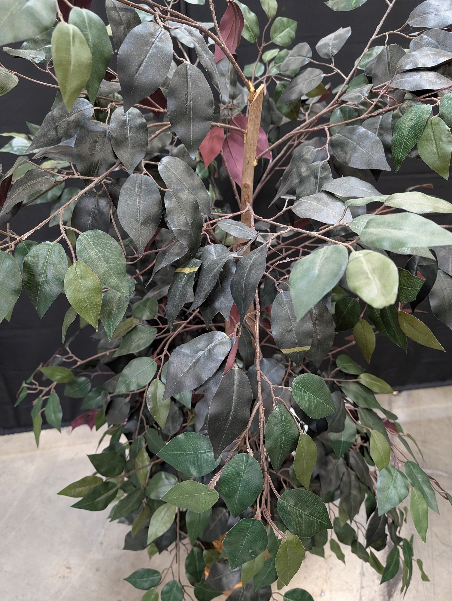 Lush Artificial Ficus Tree with Woven and Wood Planter