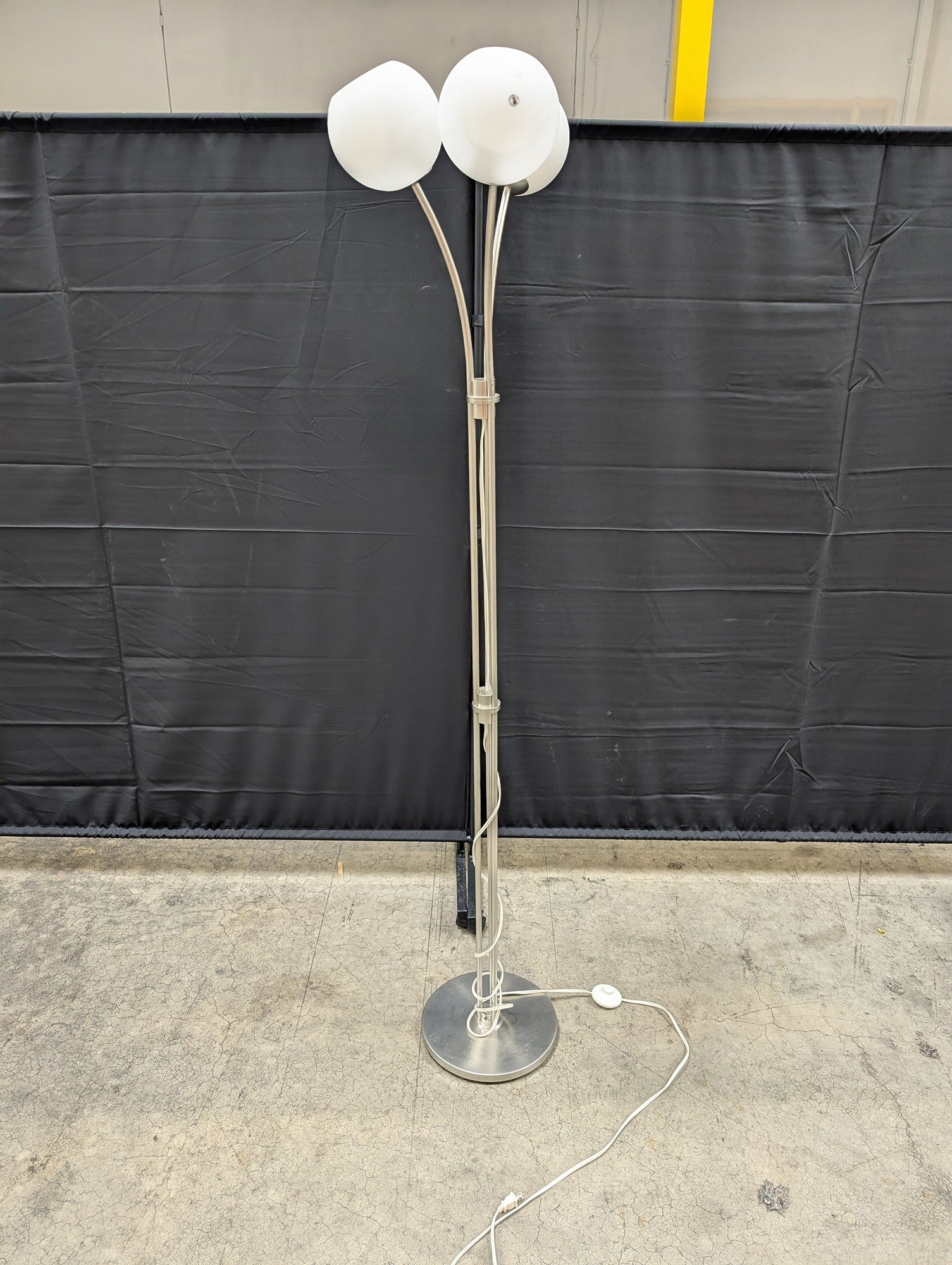 Modern Brushed Metal Multi-Head Floor Lamp with White Spherical Shades