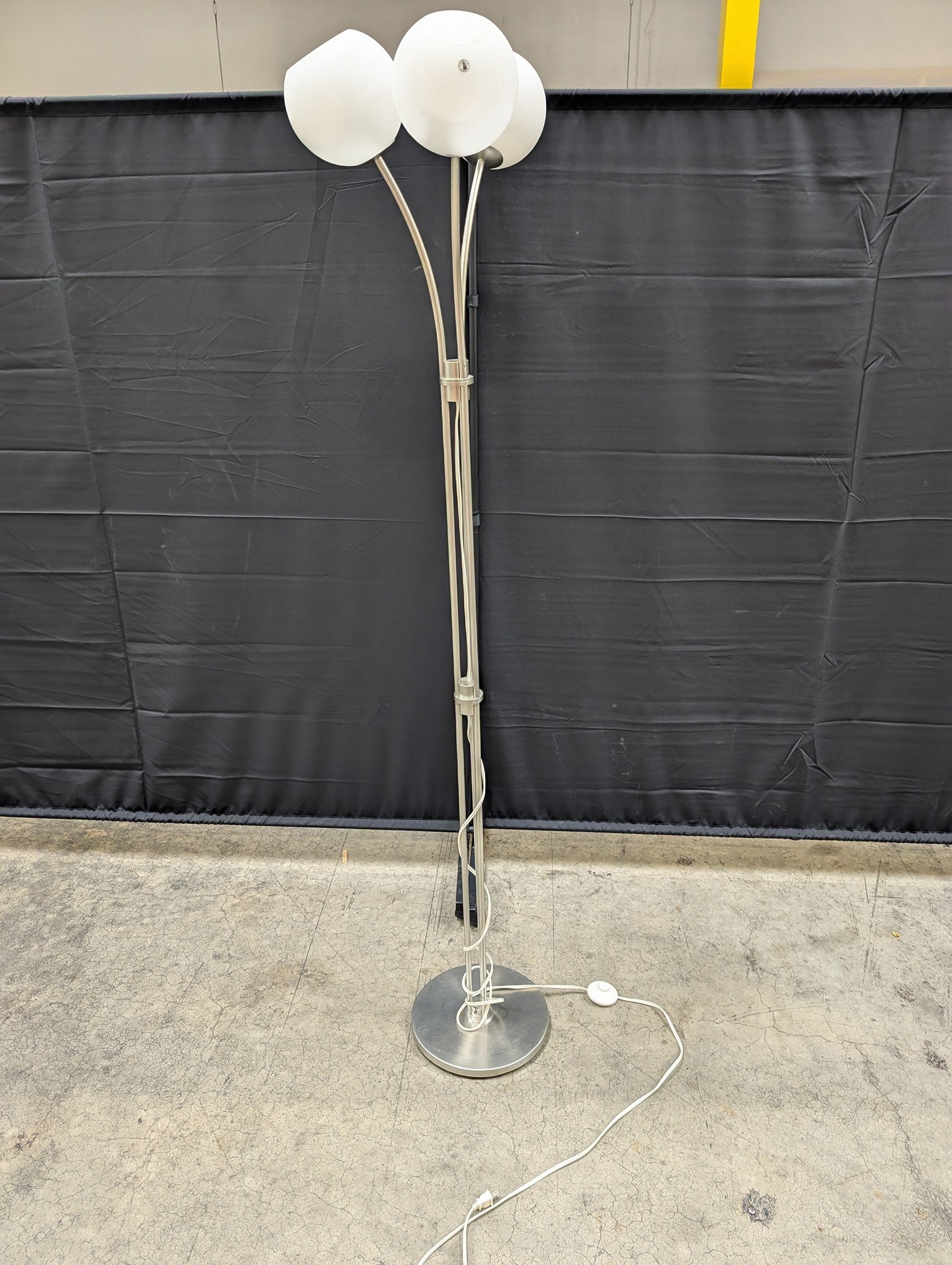 Modern Brushed Metal Multi-Head Floor Lamp with White Spherical Shades