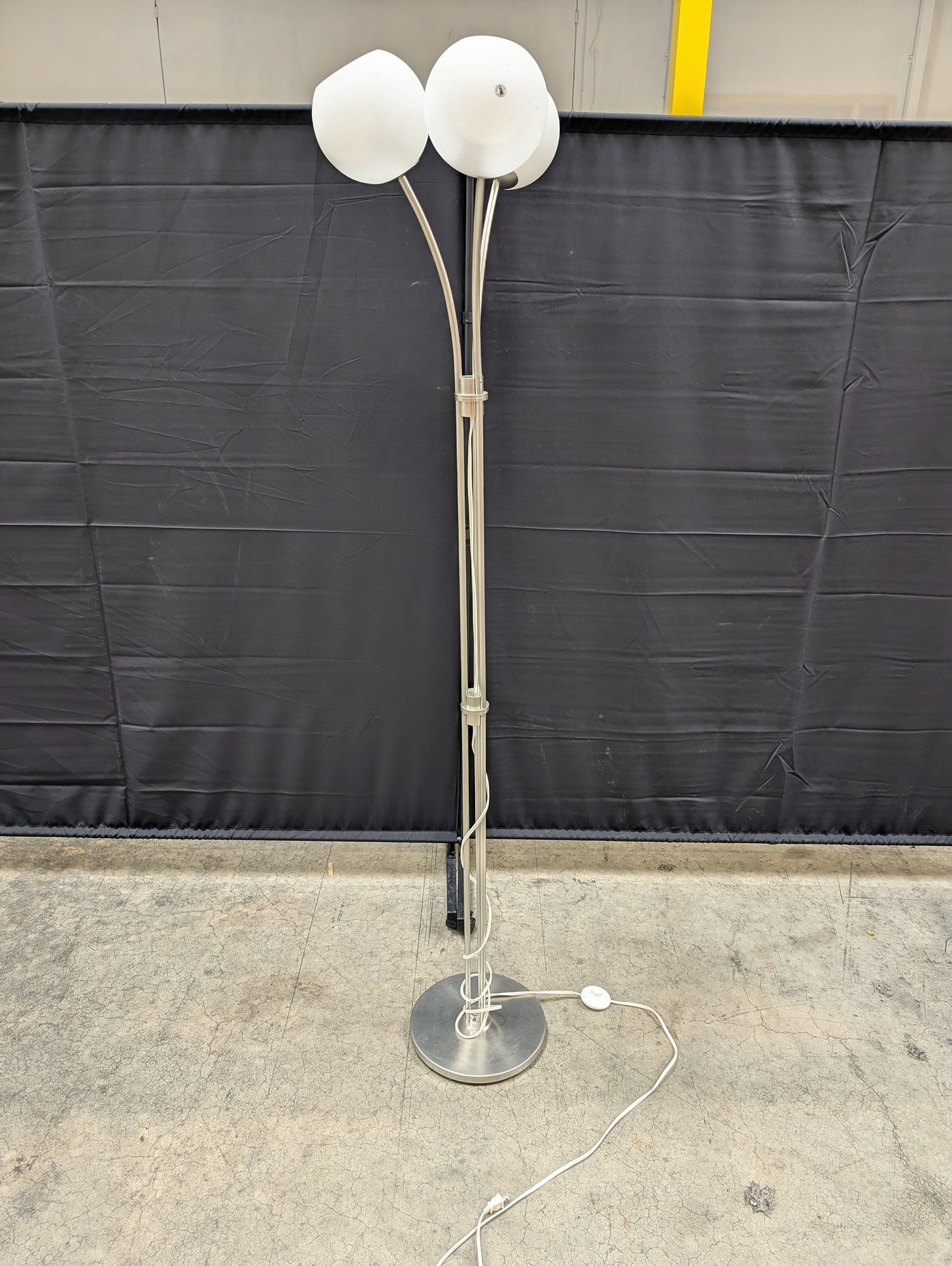 Modern Brushed Metal Multi-Head Floor Lamp with White Spherical Shades
