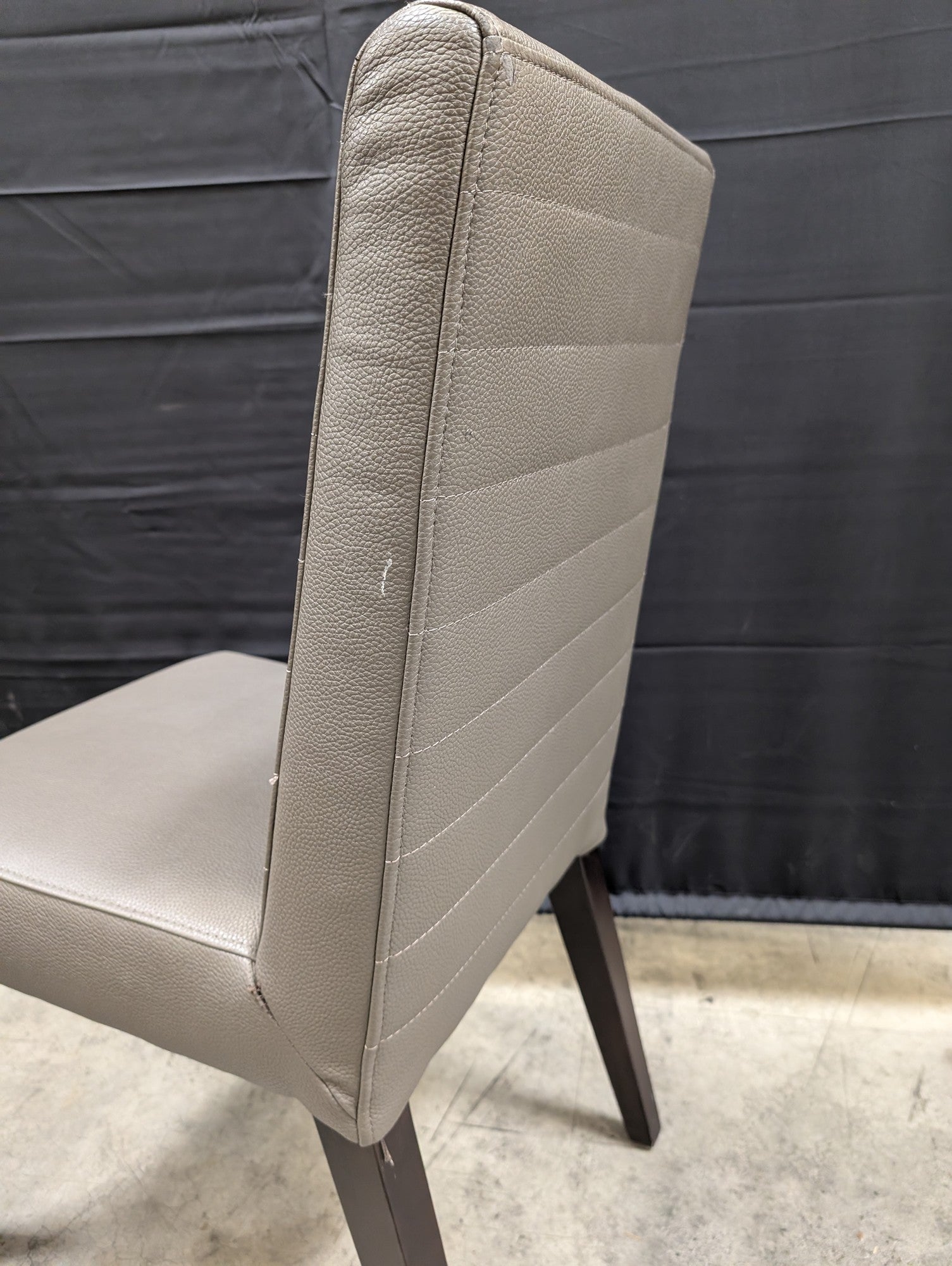 Contemporary Grey Faux Leather Dining Side Chair with Ribbed Back