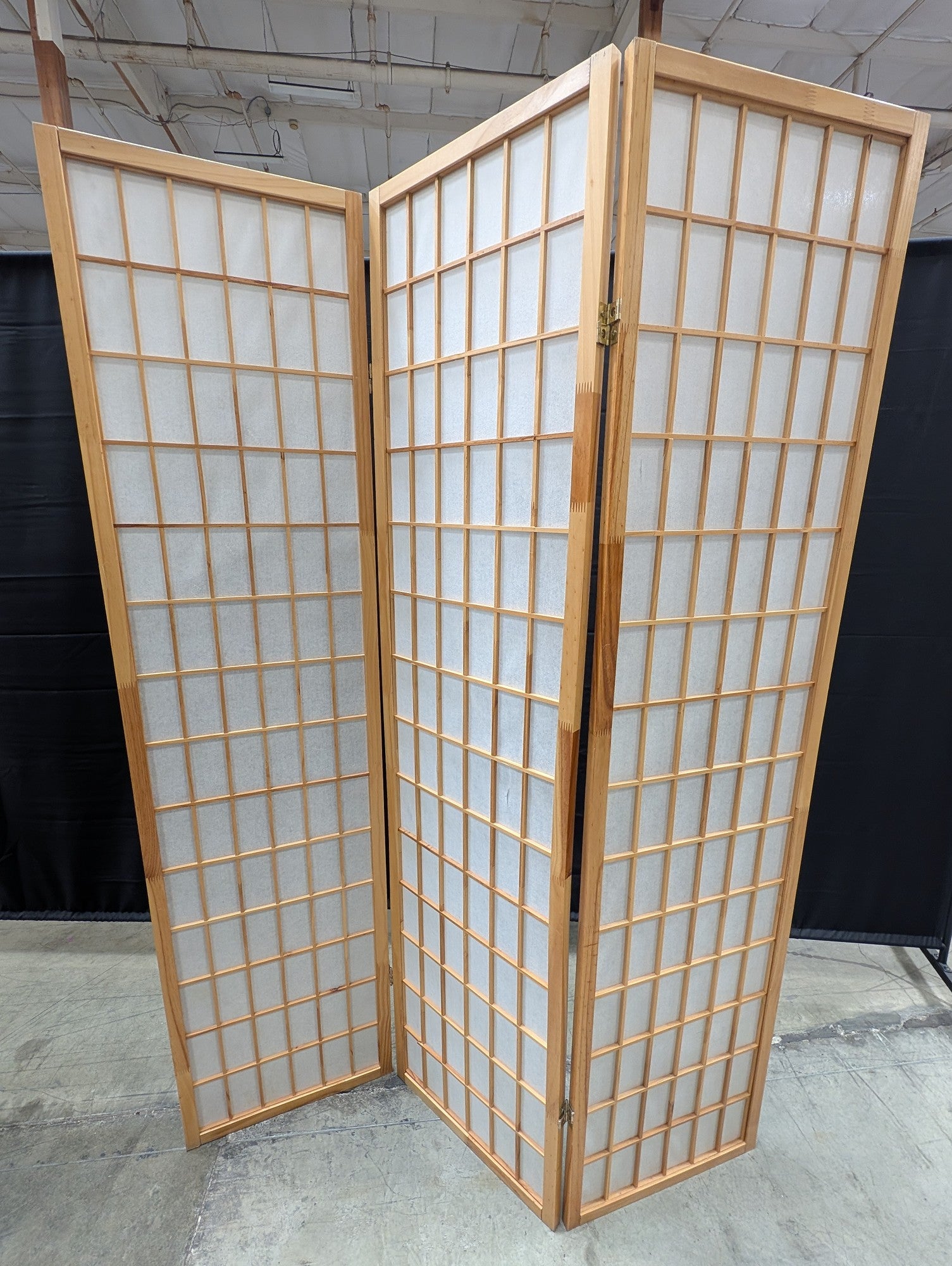 Three-Panel Wood and Paper Folding Room Divider Screen