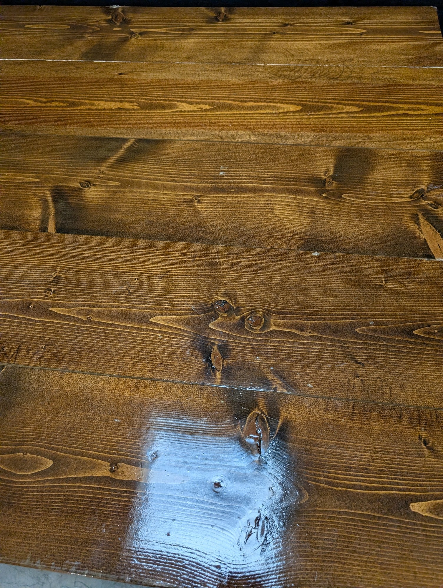 Rustic Plank Top Stained Wood Table