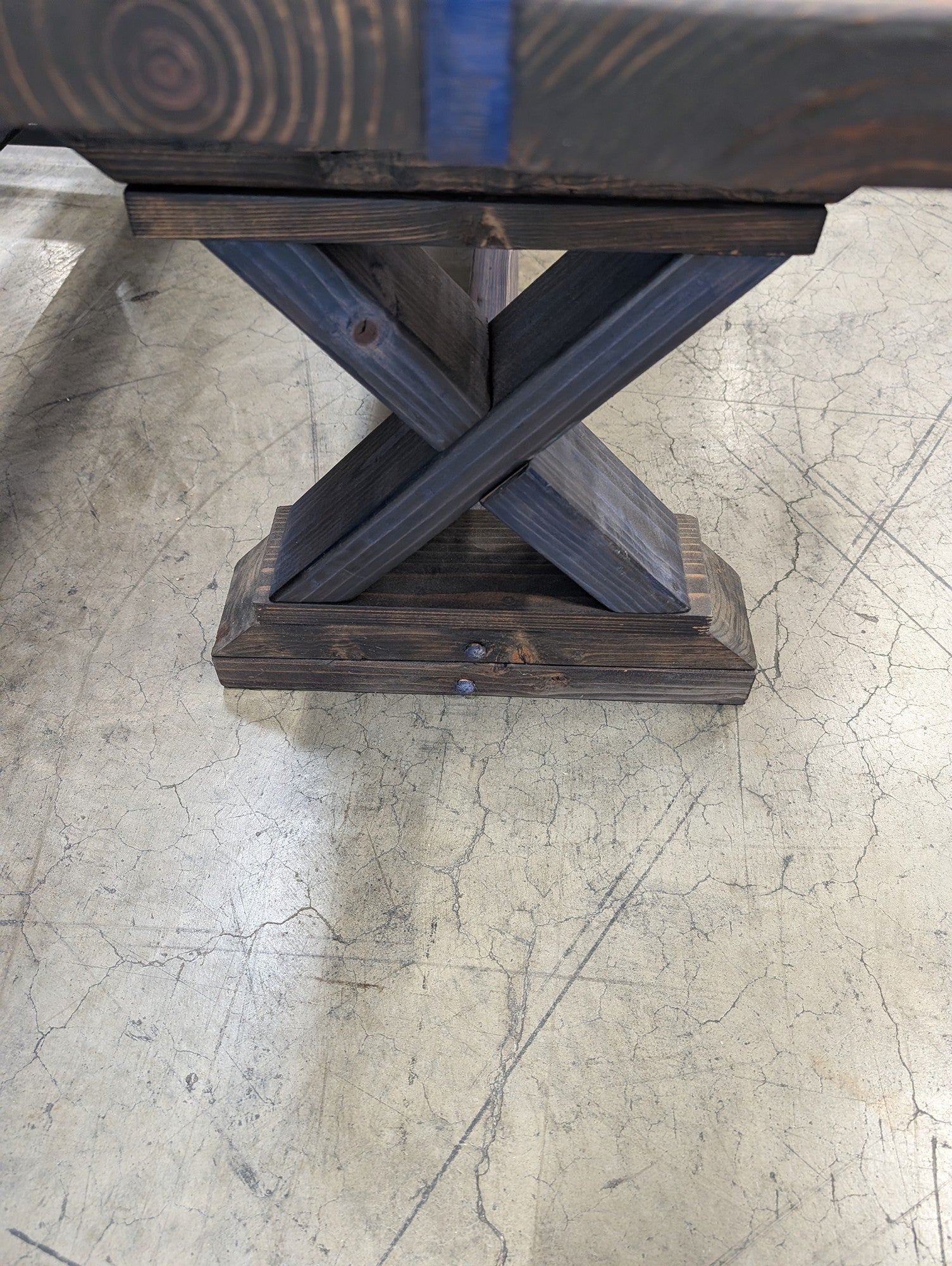 Sturdy Dark Stained Wood Trestle Bench