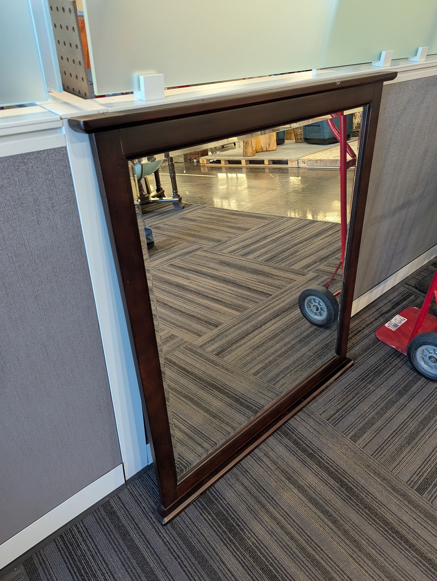 Large Rectangular Dark Wood Framed Wall Mirror