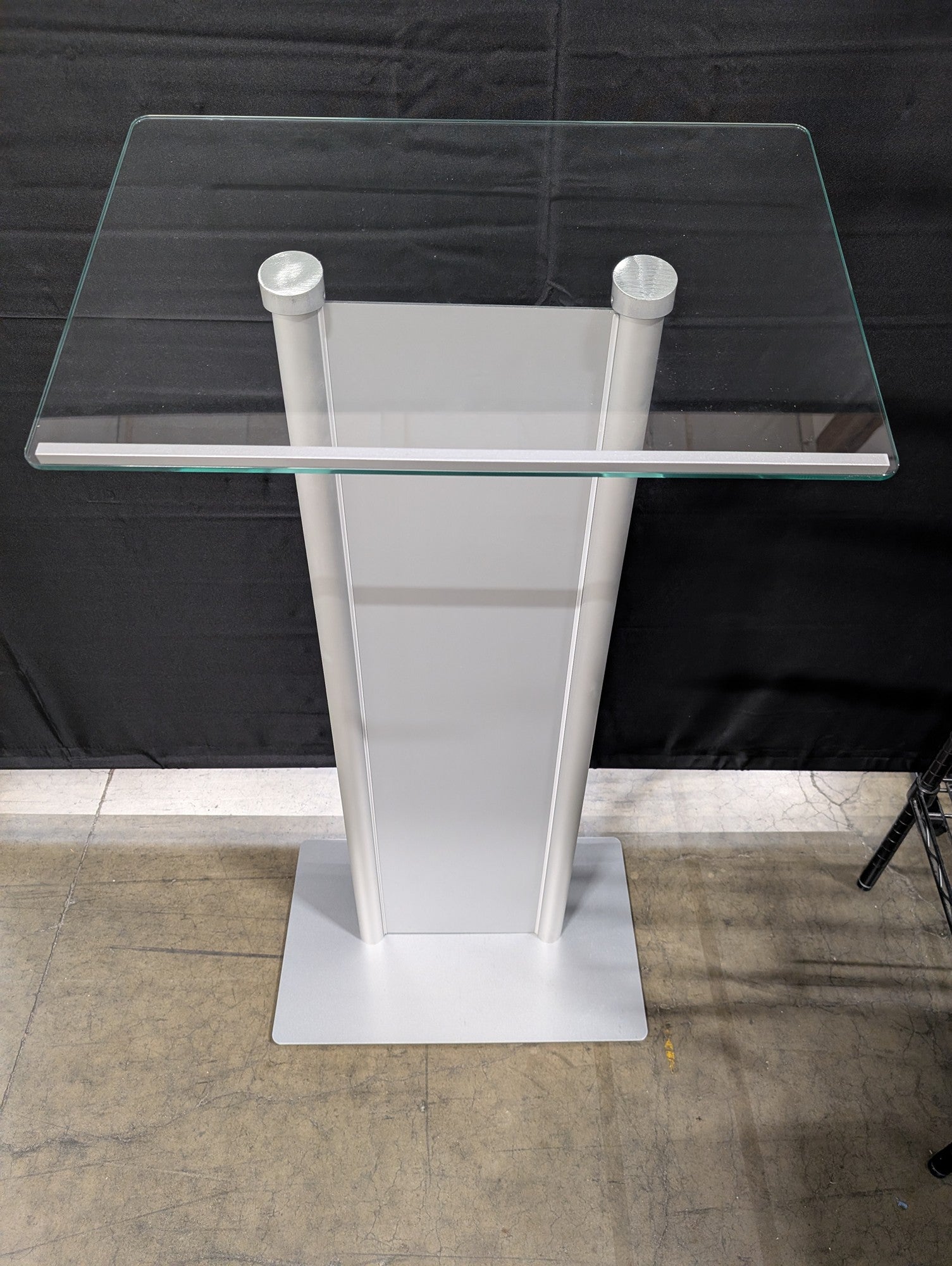 Modern Glass Top Metal Pedestal Podium Display Stand