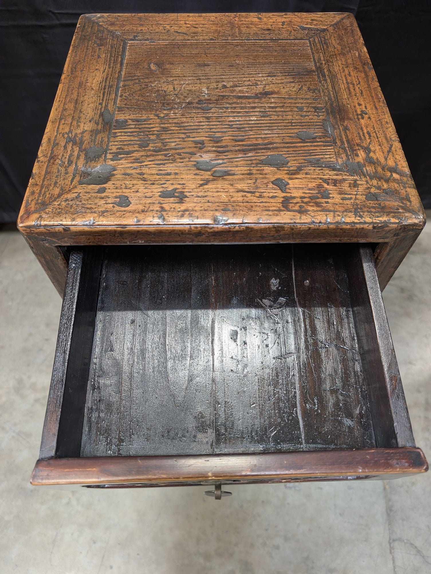 Rustic Asian Hardwood Display Stand with Drawer and Cabinet