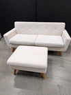 Mid-Century Modern Inspired Beige Fabric Sofa and Ottoman Set
