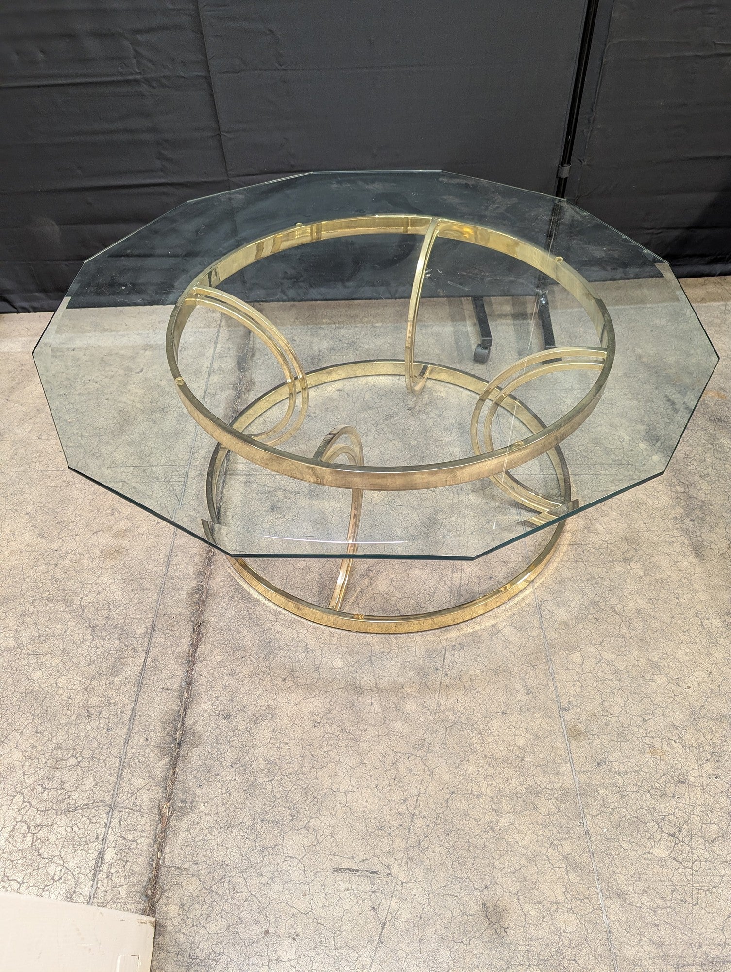 Vintage Octagonal Glass Top Coffee Table with Gold-Tone Base