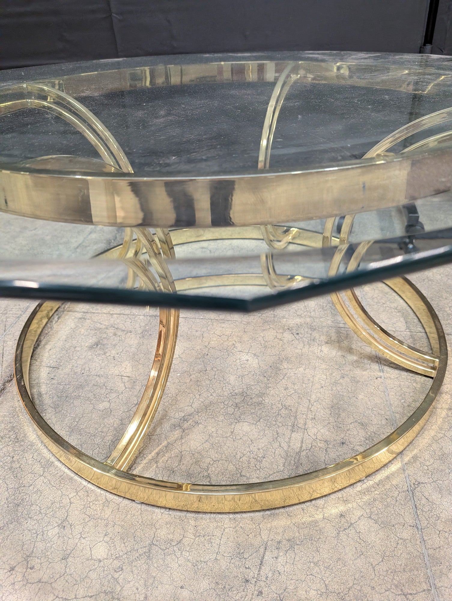 Vintage Octagonal Glass Top Coffee Table with Gold-Tone Base