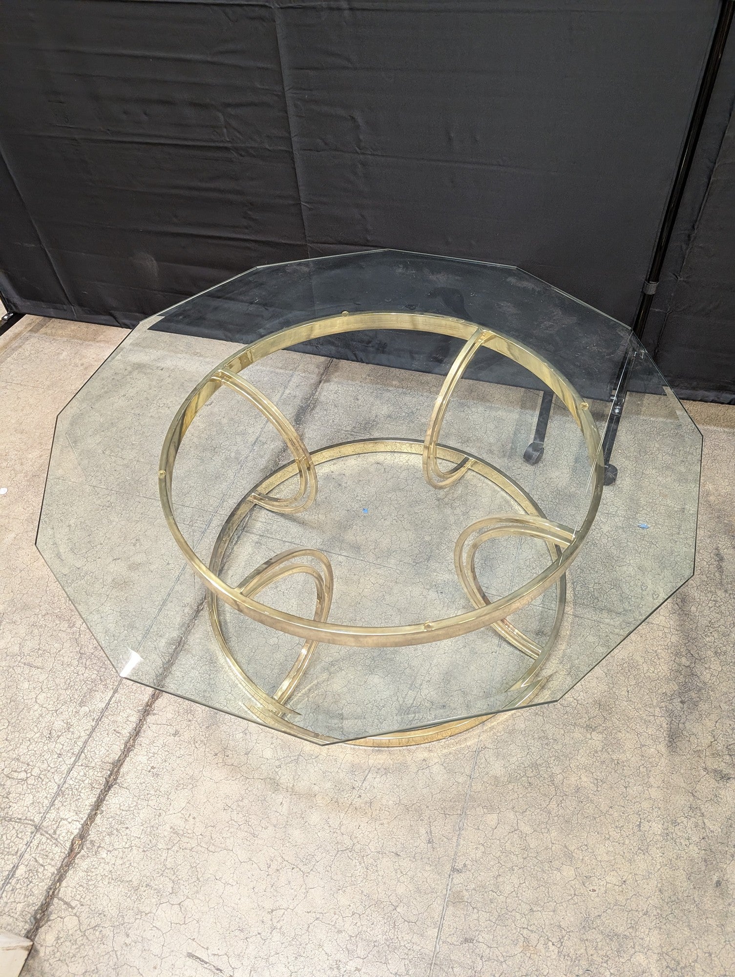 Vintage Octagonal Glass Top Coffee Table with Gold-Tone Base