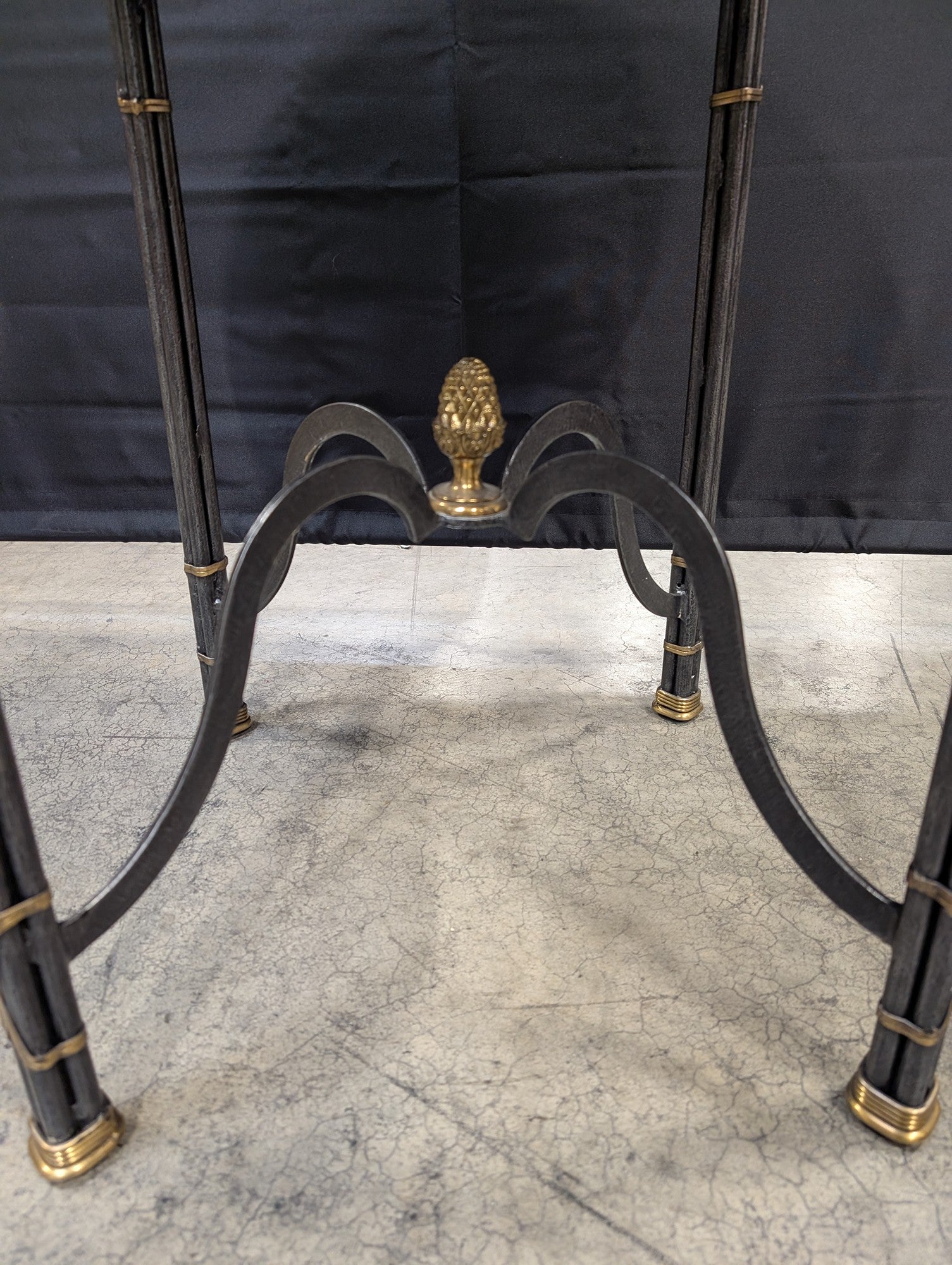 Handmade Geometric Inlay Accent Table with Wrought Iron Base