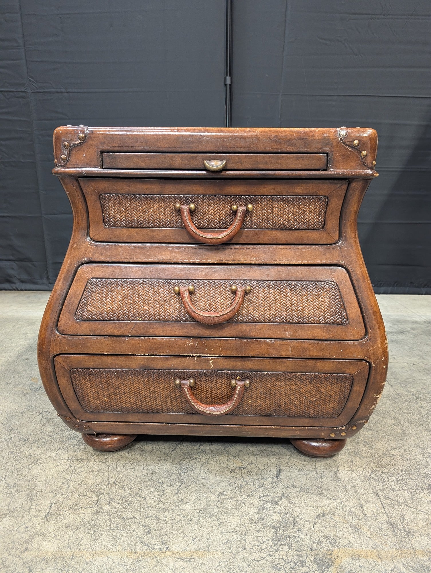 Tropical Hardwood and Rattan Accent Chest with Three Drawers