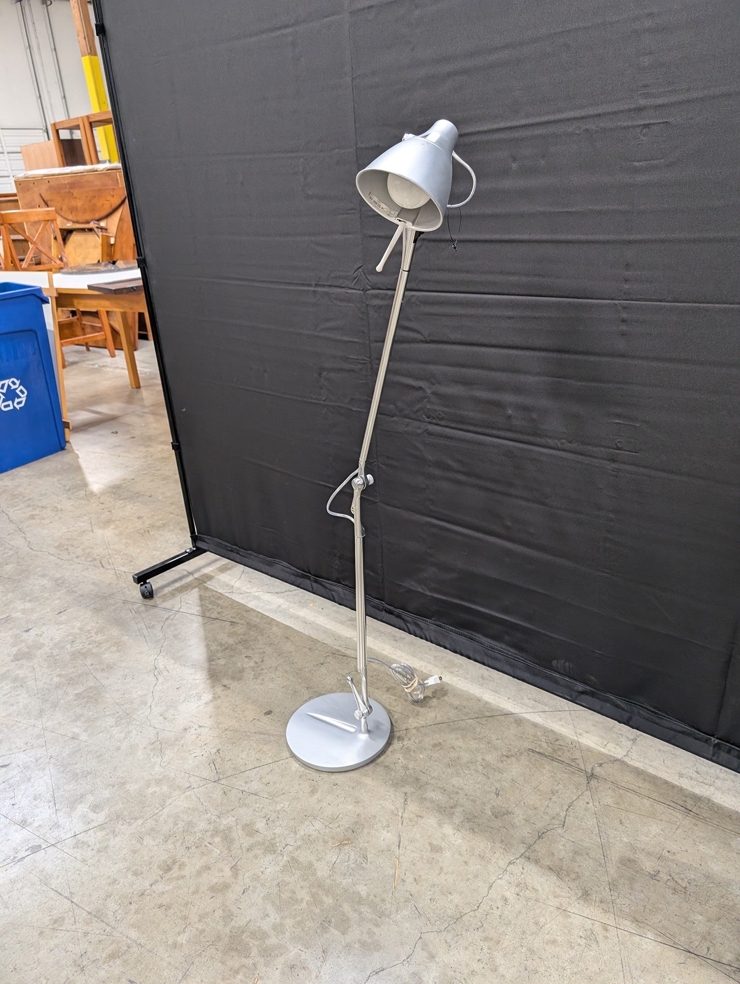 Adjustable Silver-Tone Floor Lamp with Conical Shade