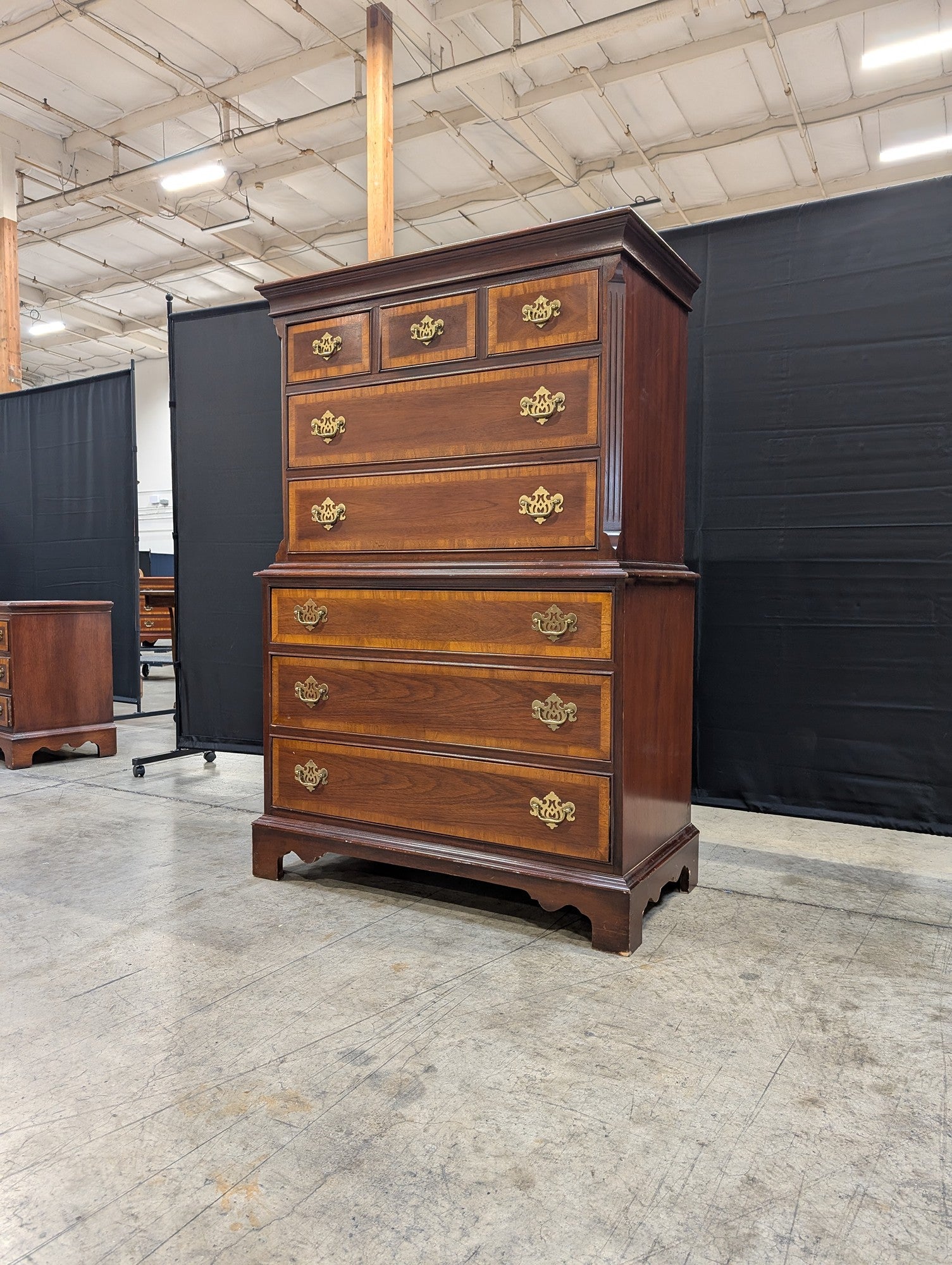 Dixie 1981 Traditional Wood Chest on Chest Dresser with Brass Hardware