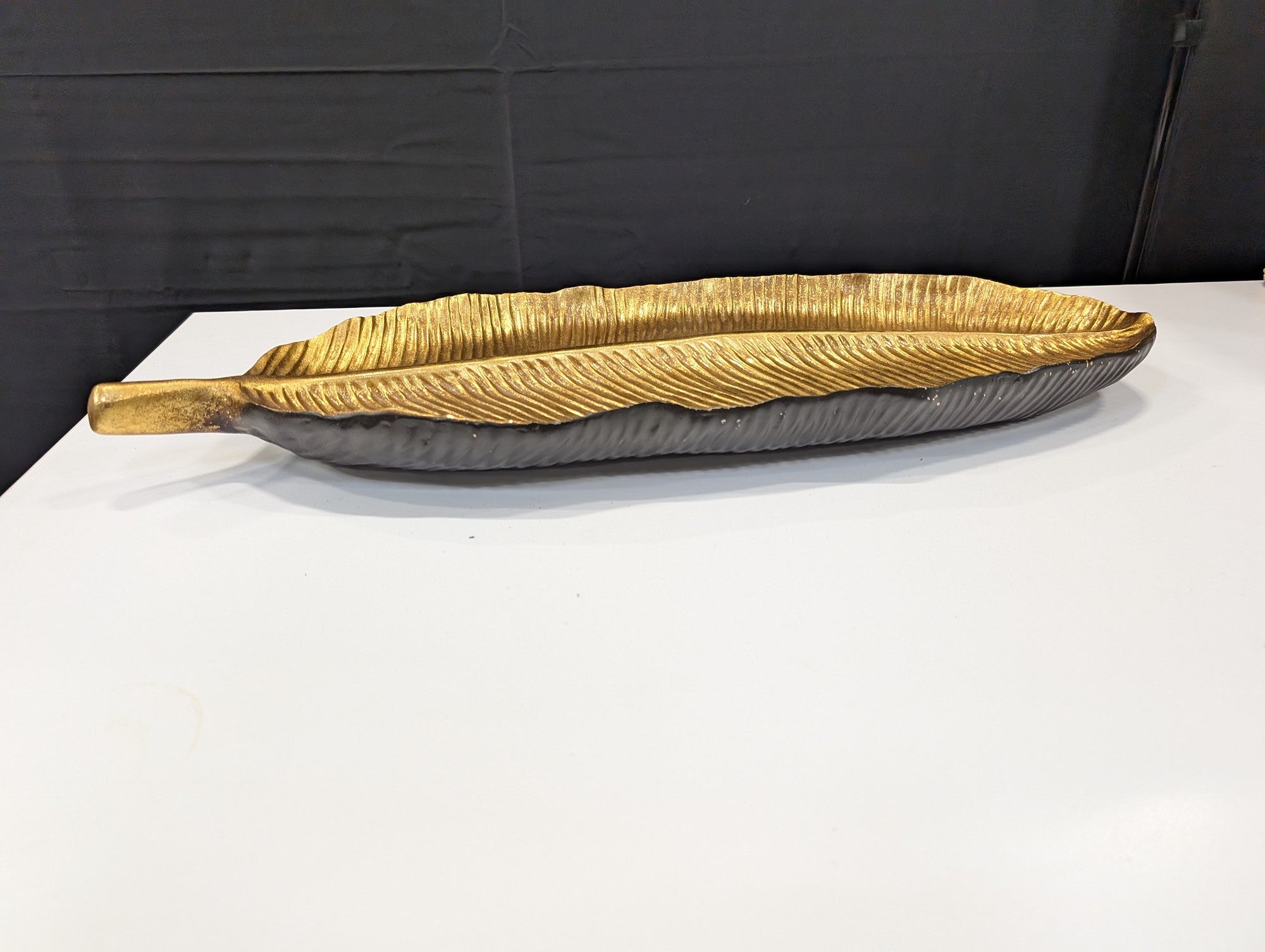 Turtle King Textured Gold & Dark Botanical Leaf Decorative Tray