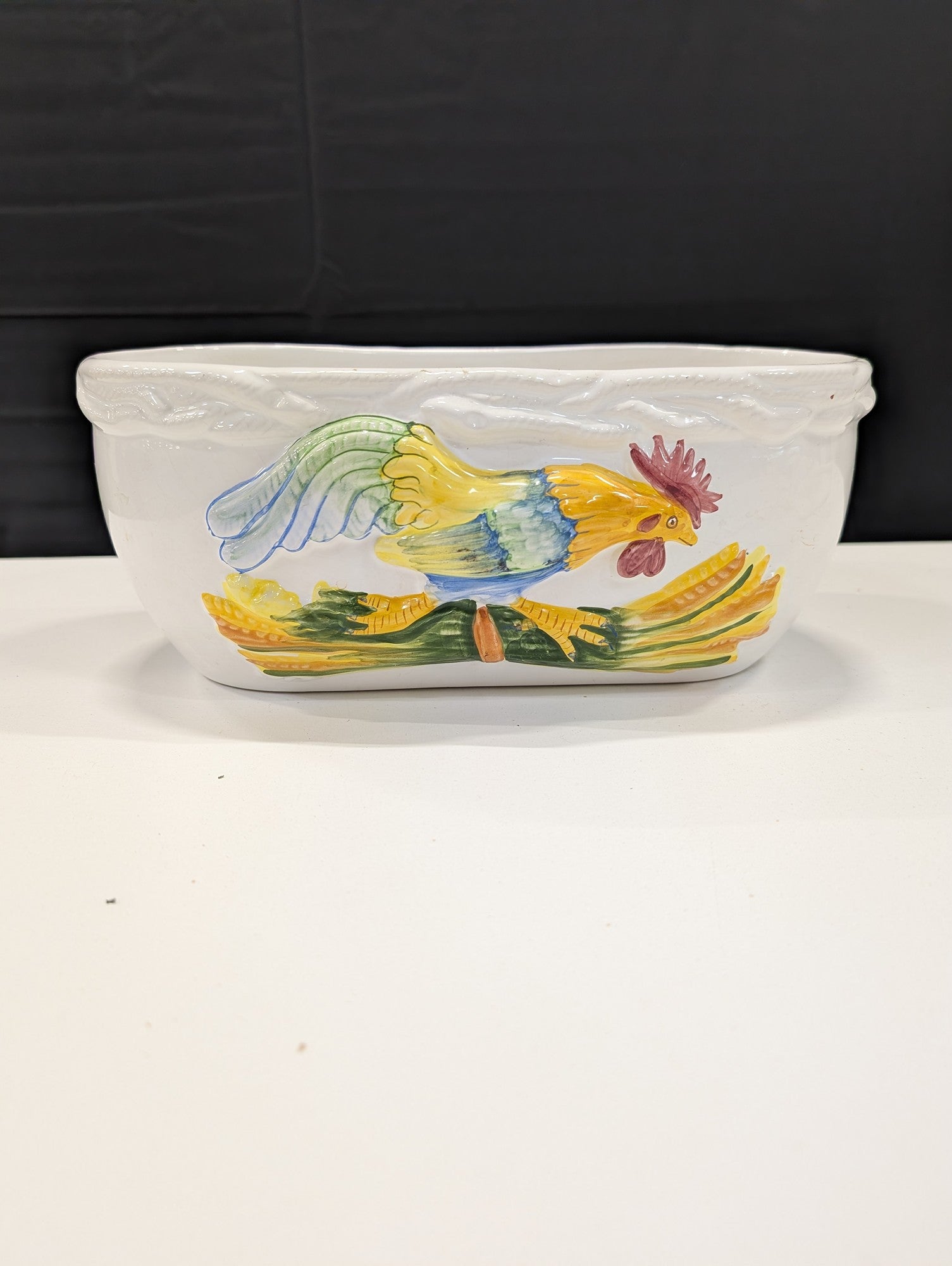 Barbot Portugal Hand Painted Rooster Ceramic Serving Bowl Planter