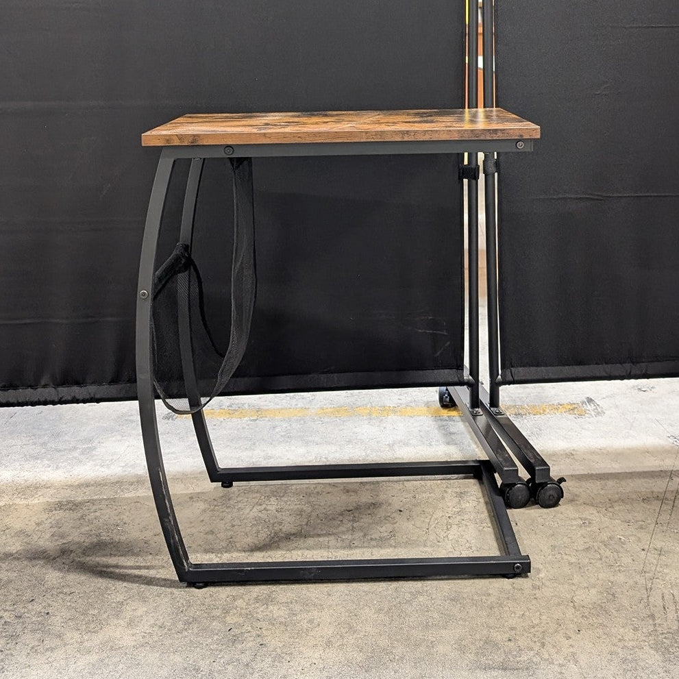 Industrial Rustic Rolling C-Table with Integrated Storage