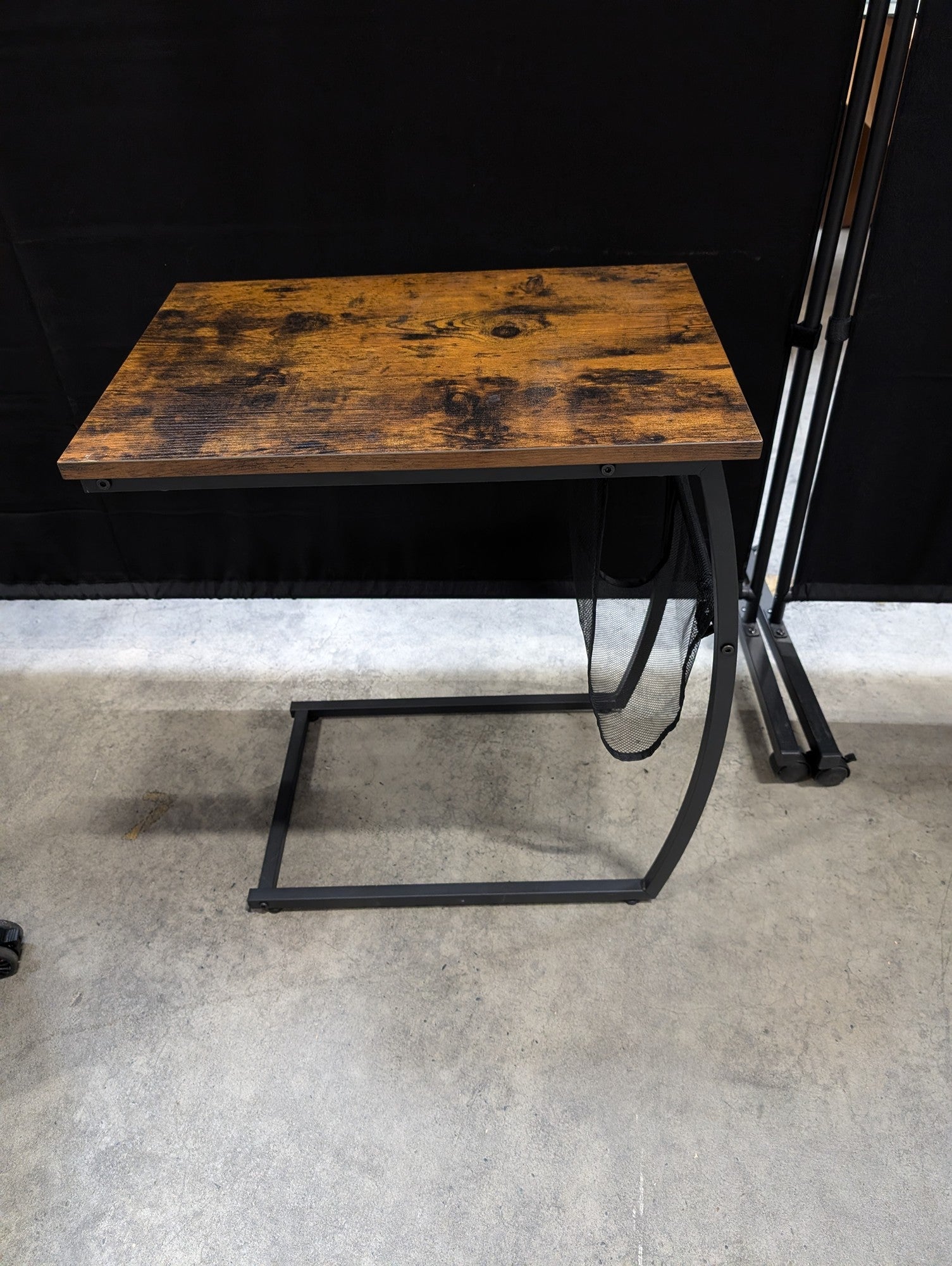 Industrial Rustic Rolling C-Table with Integrated Storage