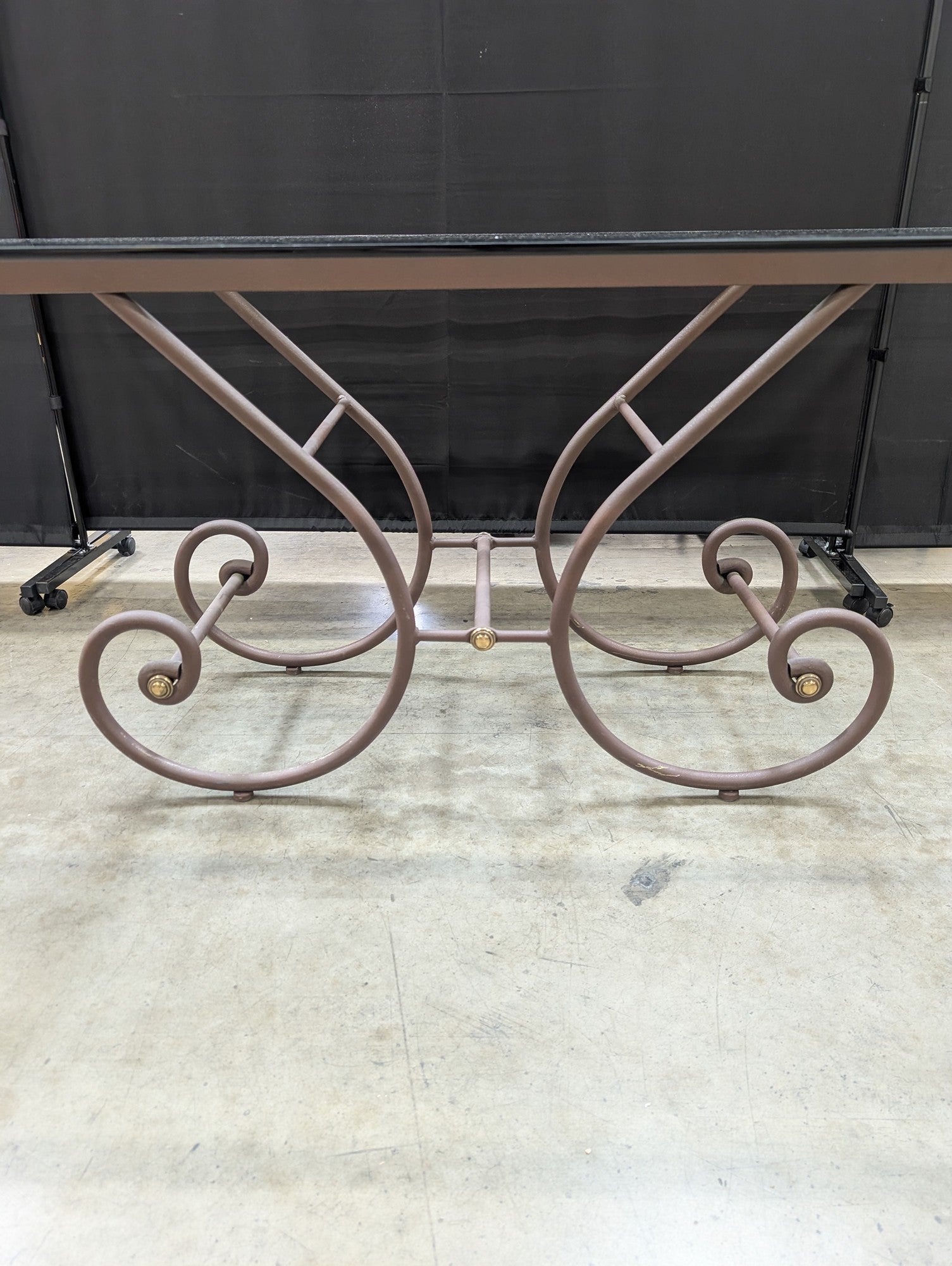 Grand Scrolled Metal Base Glass Top Dining Table