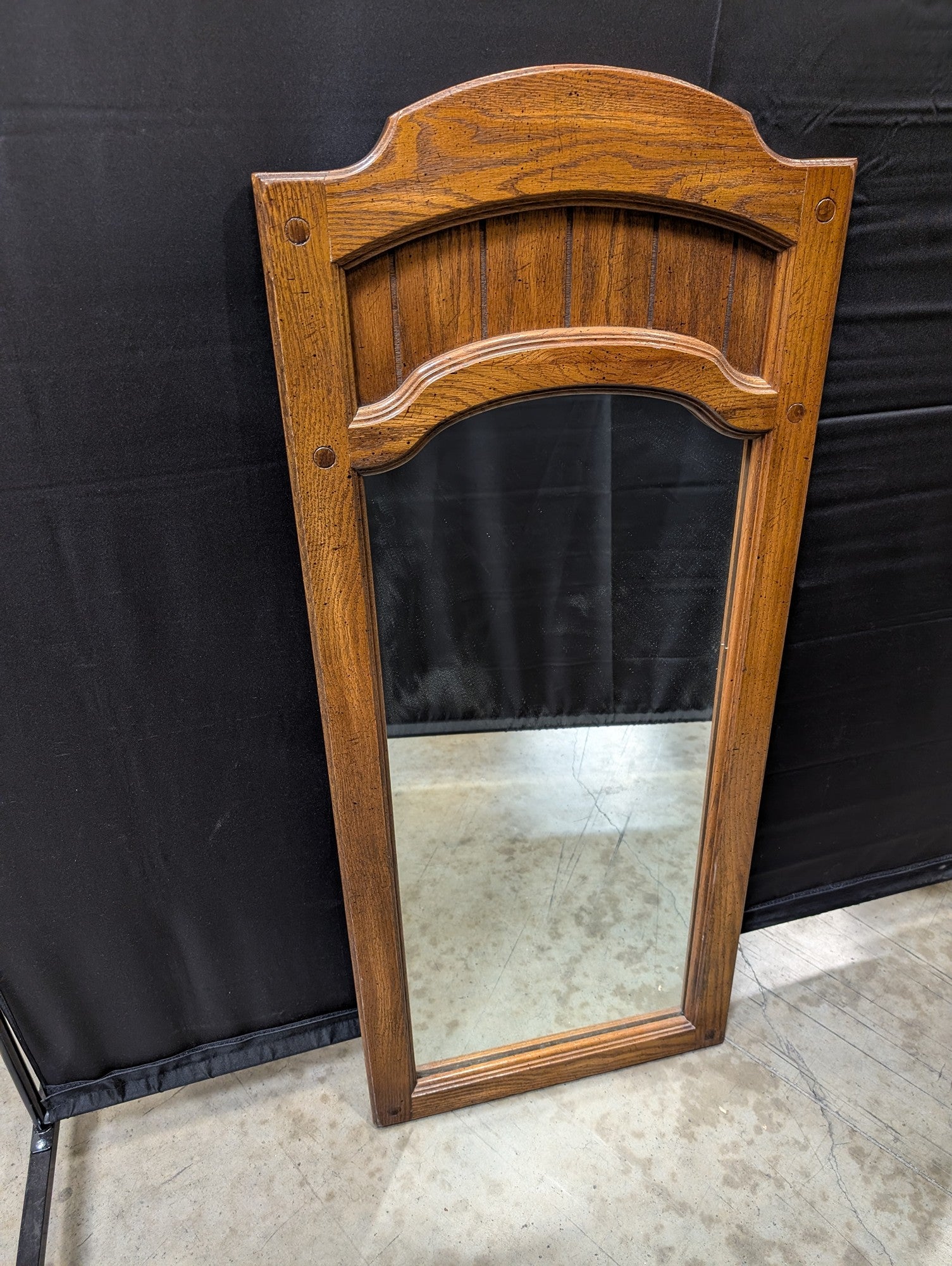 Arched Top Wood Frame Wall Mirror with Decorative Panel