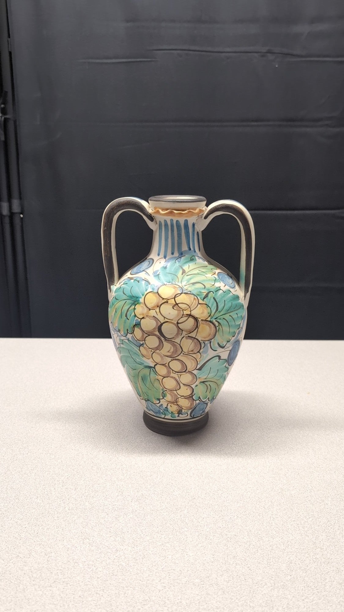 Caltagirone Pissaprello Hand-Painted Ceramic Amphora Vase with Grapevine Motif