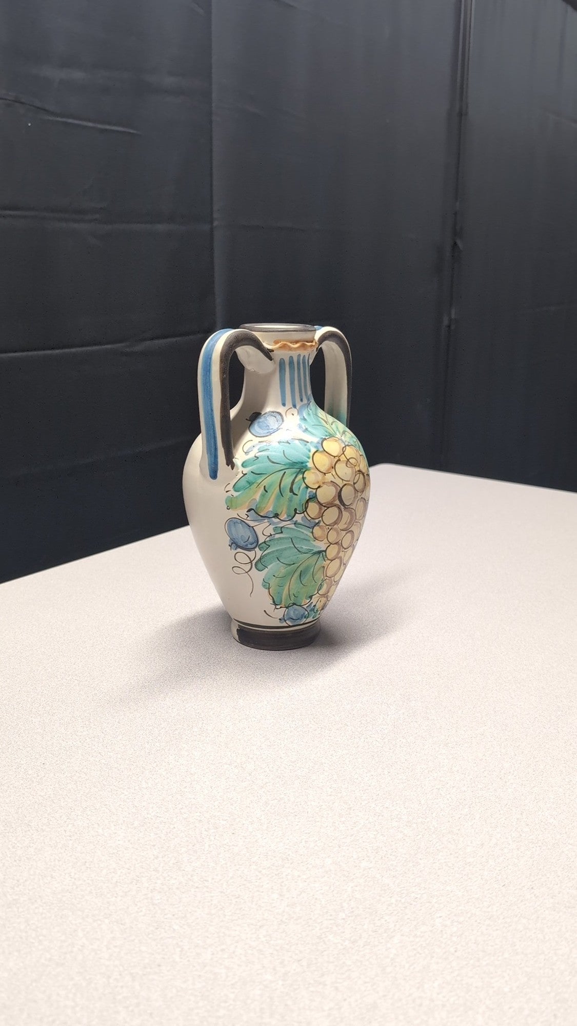 Caltagirone Pissaprello Hand-Painted Ceramic Amphora Vase with Grapevine Motif