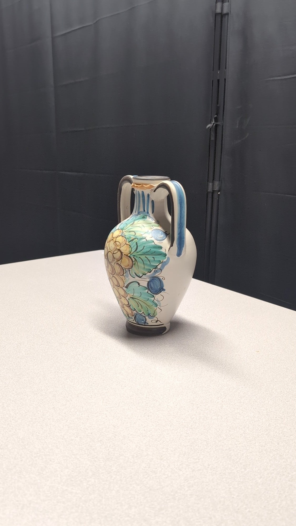 Caltagirone Pissaprello Hand-Painted Ceramic Amphora Vase with Grapevine Motif