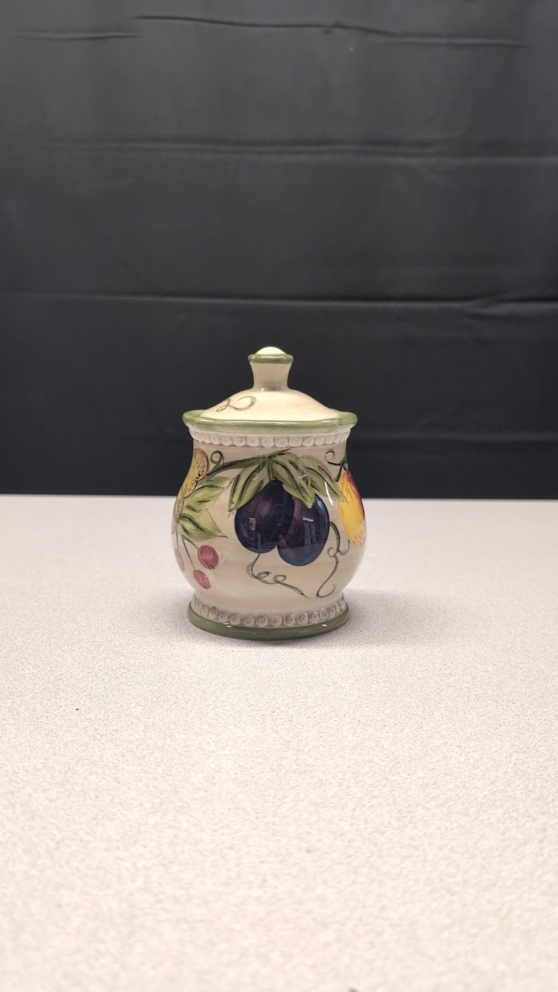 TABLETOPS Gallery Francesca Hand-Painted Fruit Motif Lidded Ceramic Canister