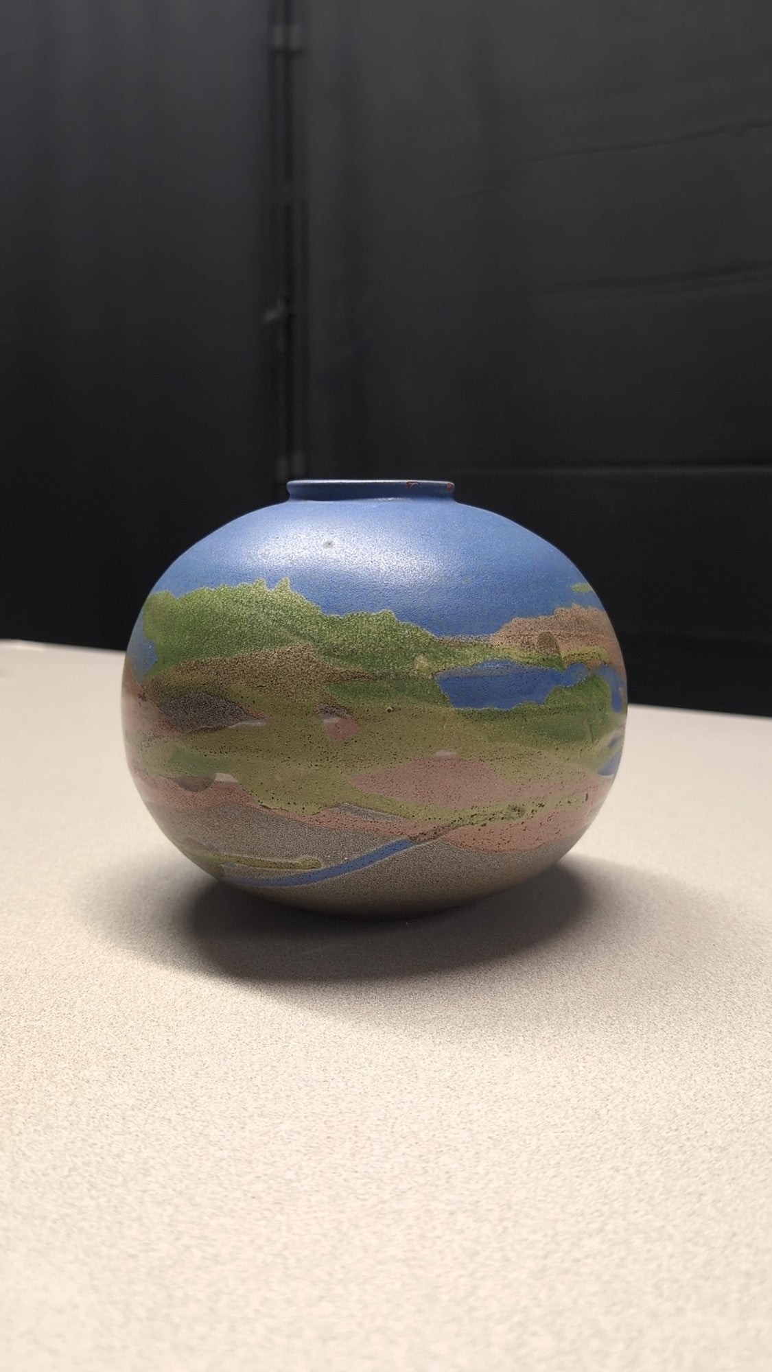 Abstract Ceramic Orb Vase with Textured Glaze