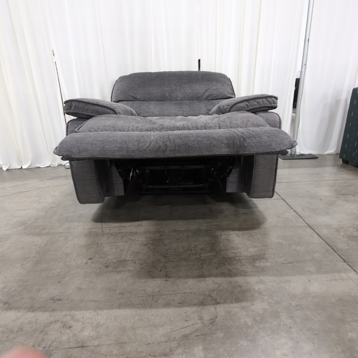 Gray Fabric Overstuffed Recliner with Padded Arms