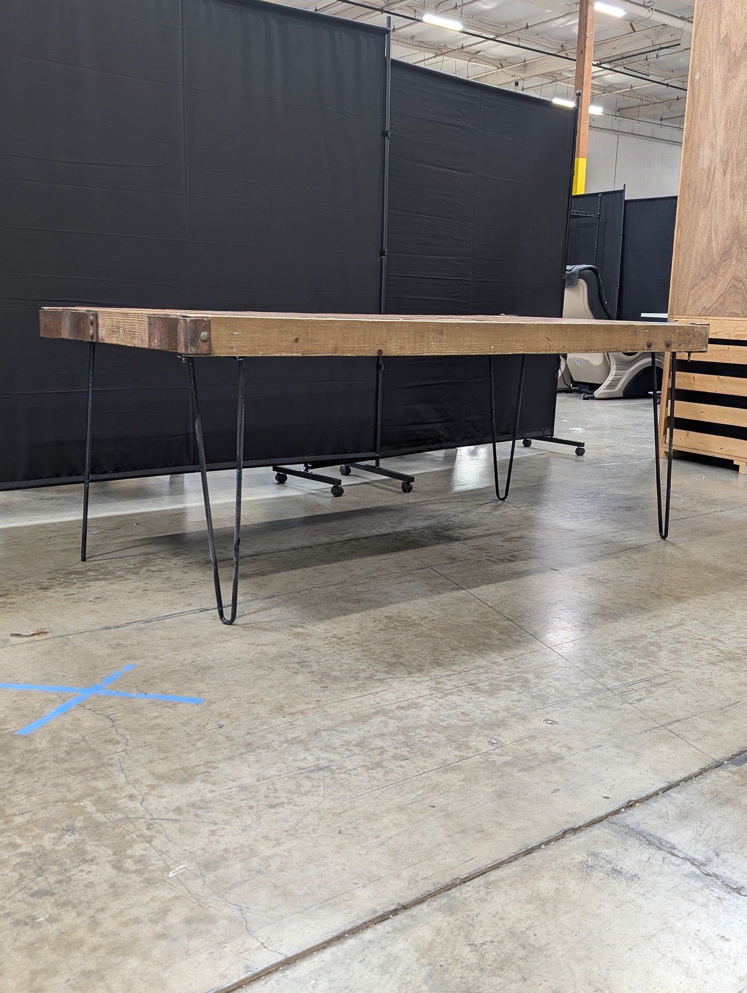 Rustic Reclaimed Wood Console Table with Hairpin Legs with Hole cut out