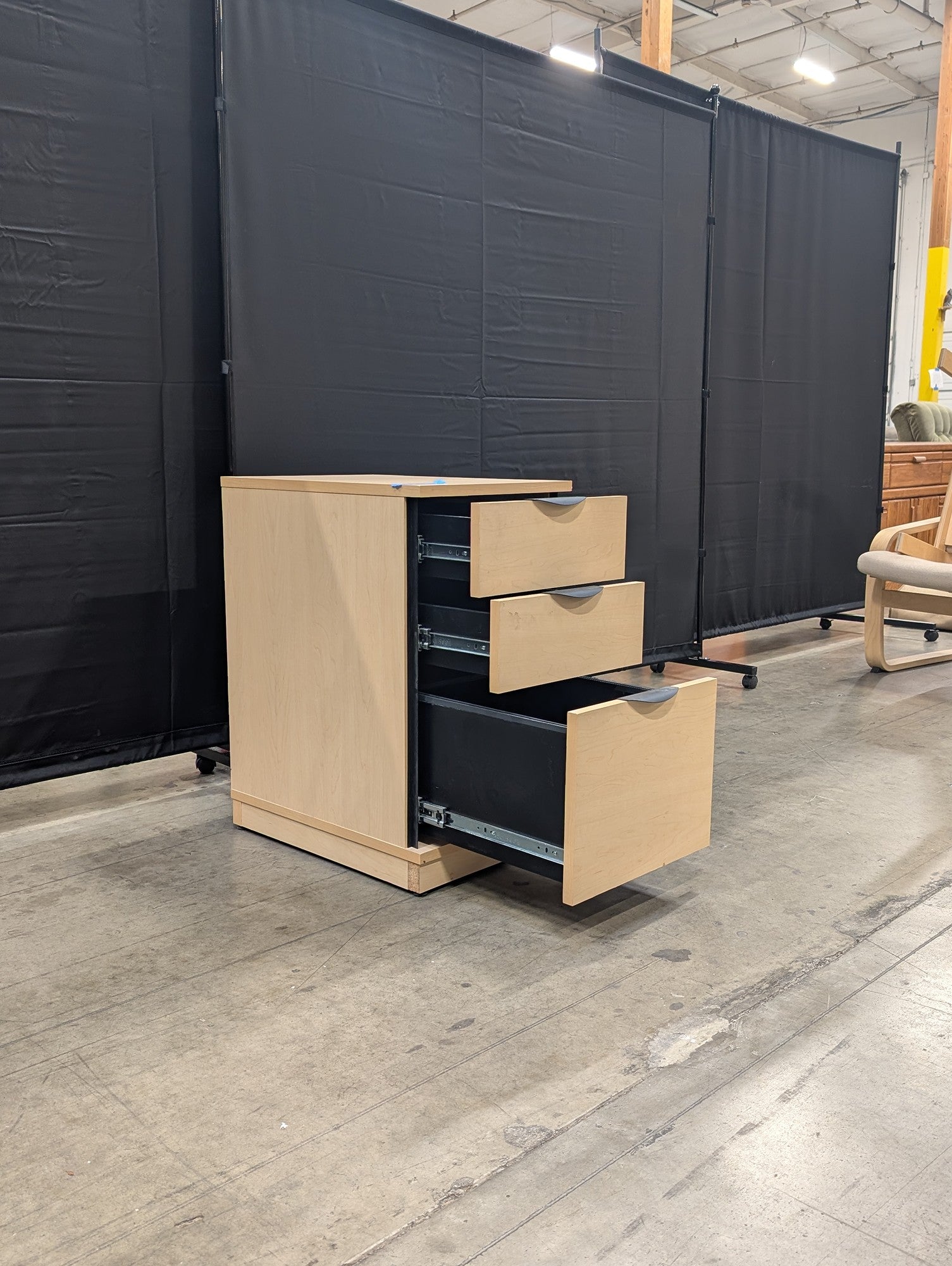 Blonde Wood Tone Three-Drawer Storage Cabinet