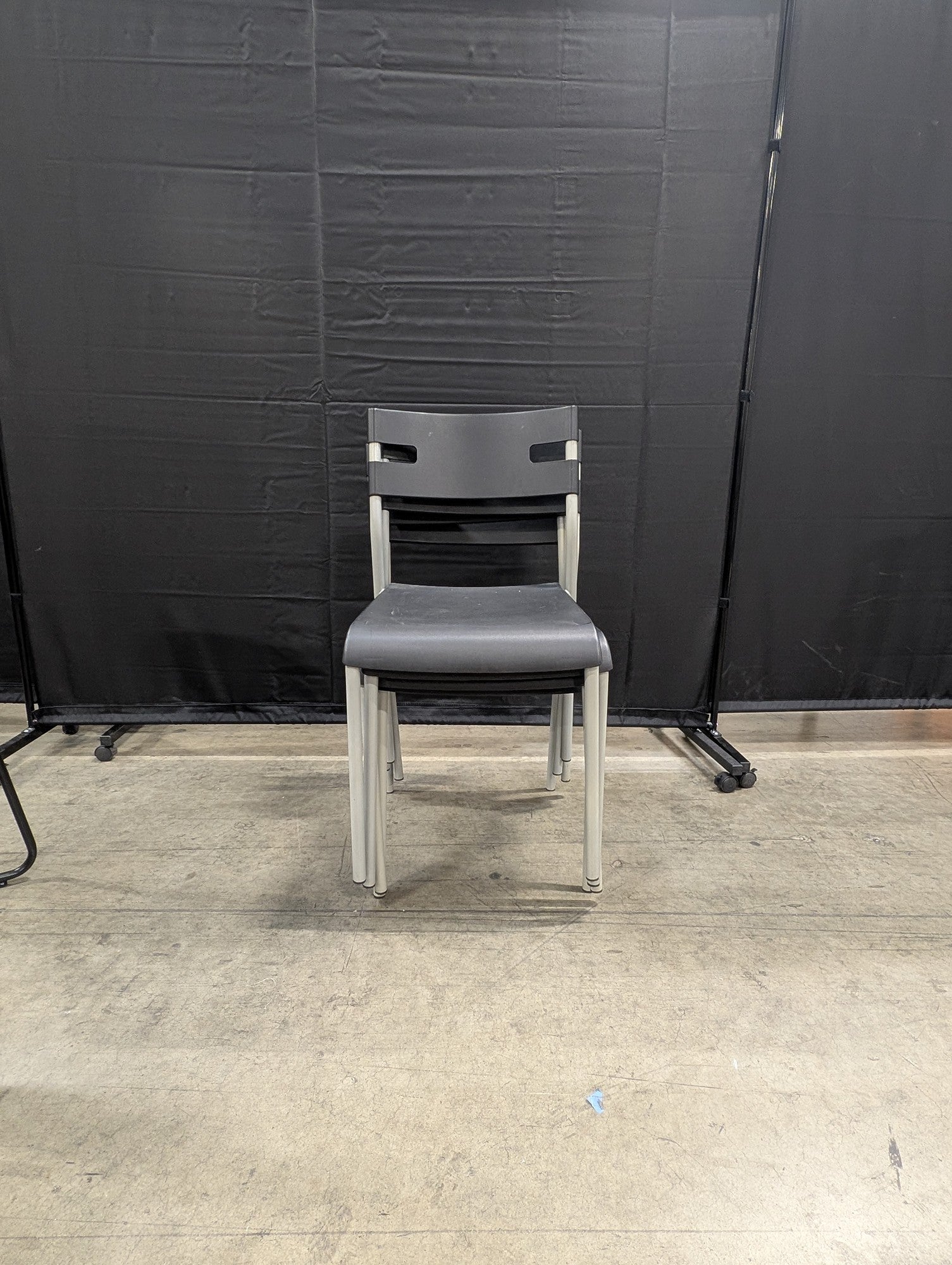 Modern Grey Plastic Stacking Chair with Light Metal Frame
