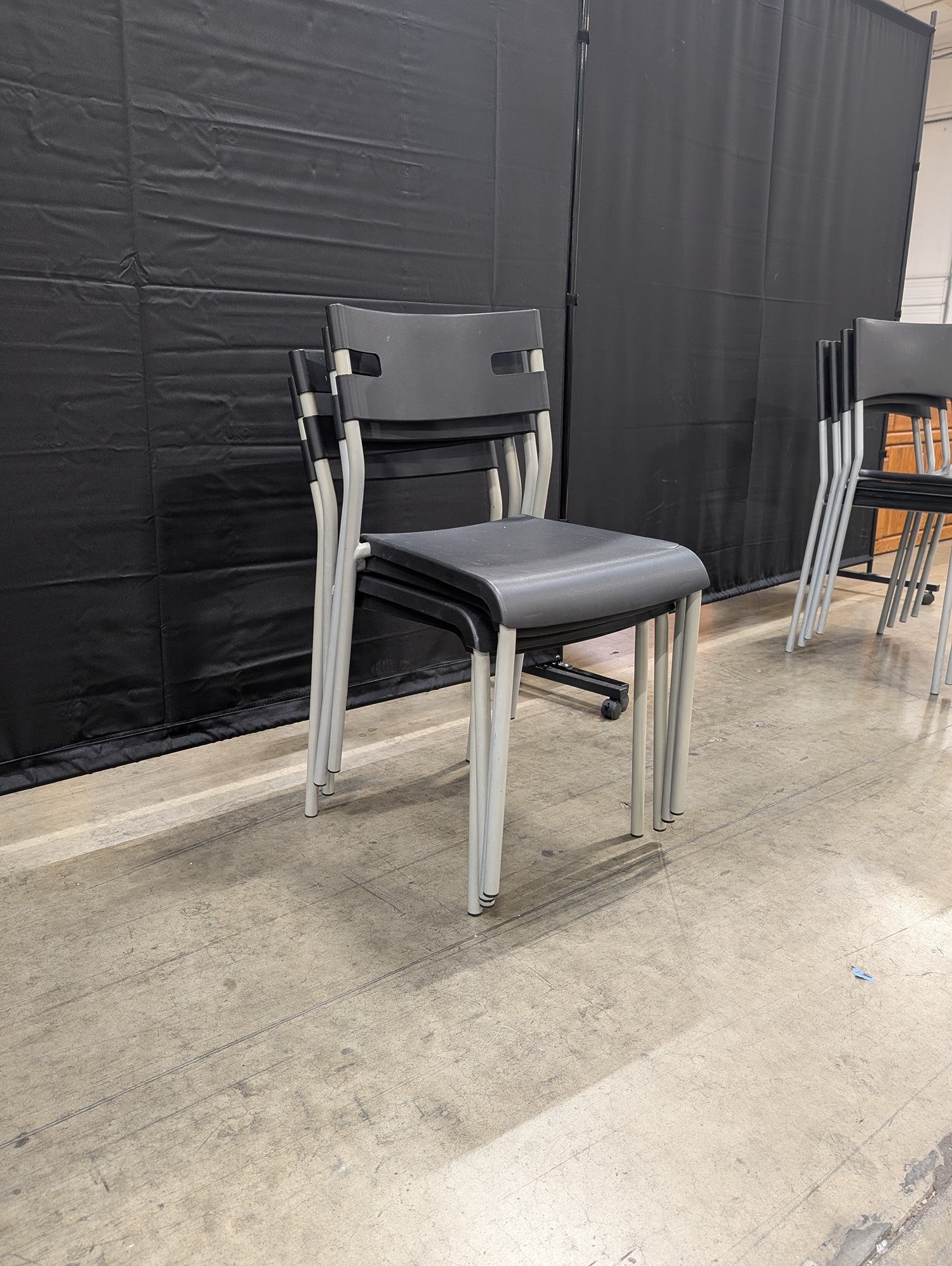 Modern Grey Plastic Stacking Chair with Light Metal Frame