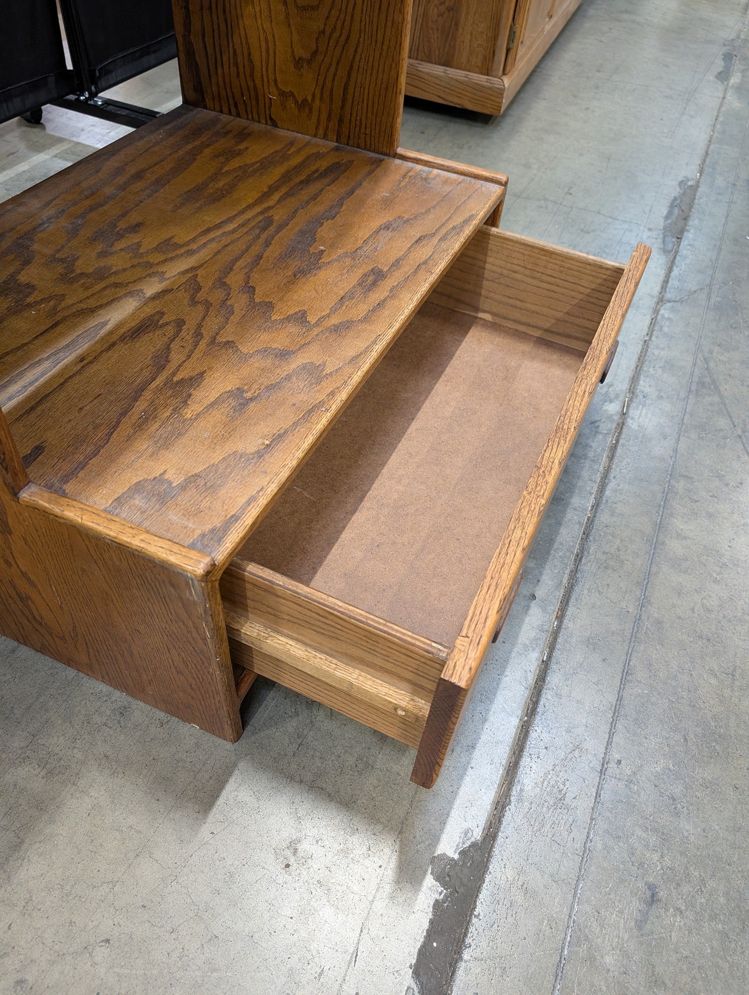 Oak Wood Display Shelf with Storage Drawer