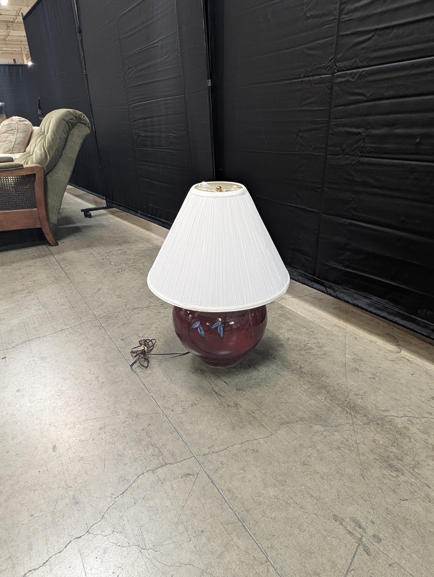 Artisan Glazed Ceramic Table Lamp with Floral Design