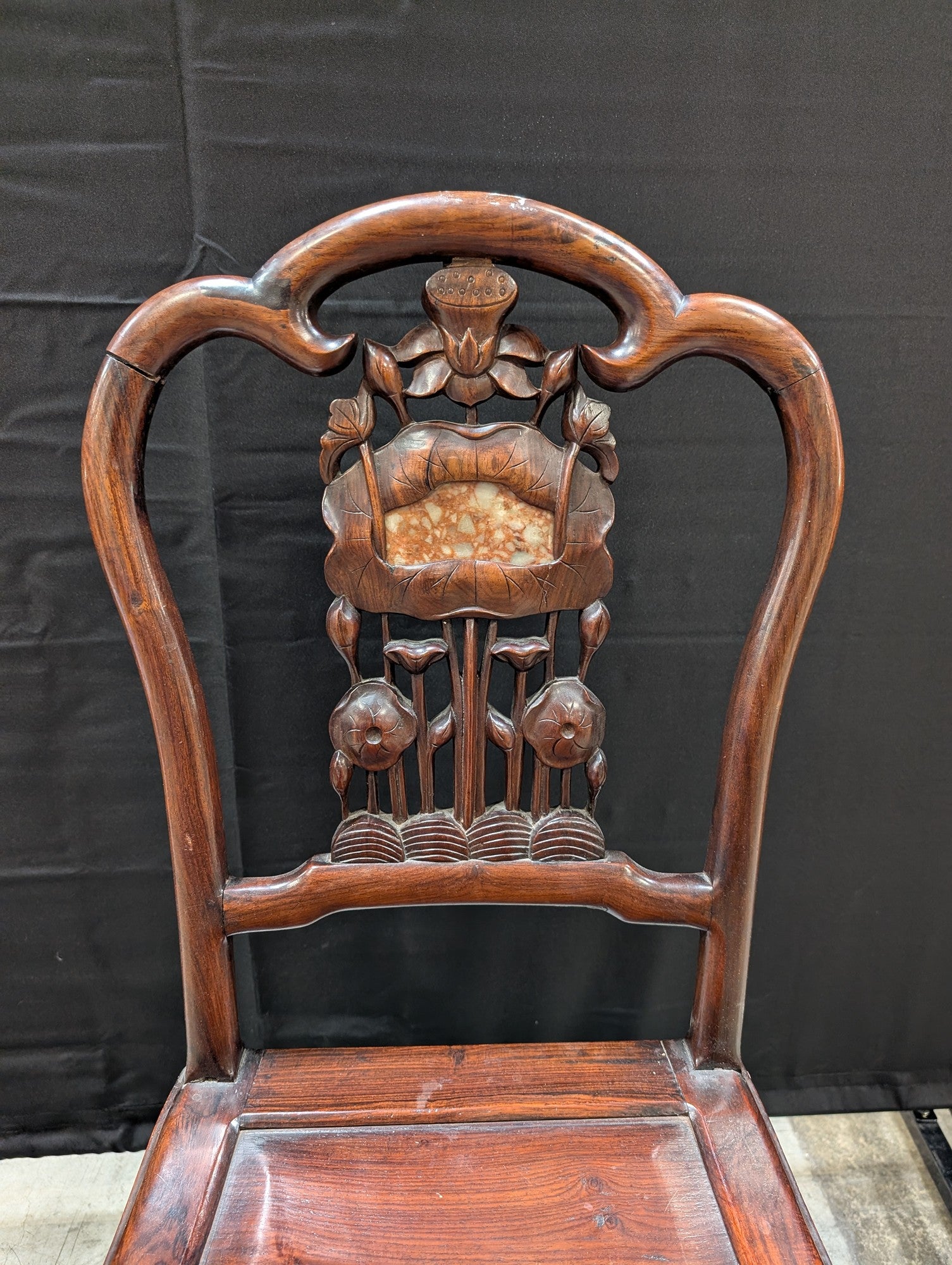 Ornate Carved Dark Wood Asian Style Side Chair