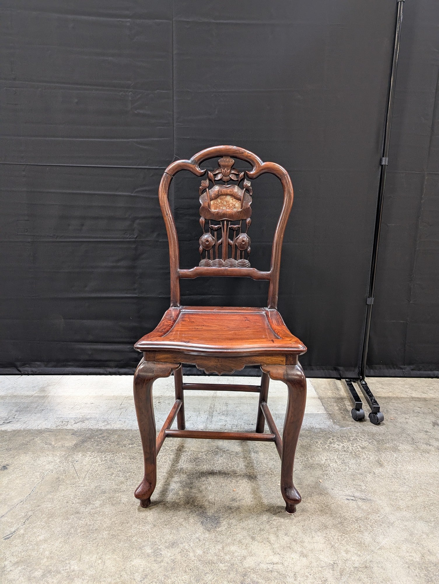 Ornate Carved Dark Wood Asian Style Side Chair