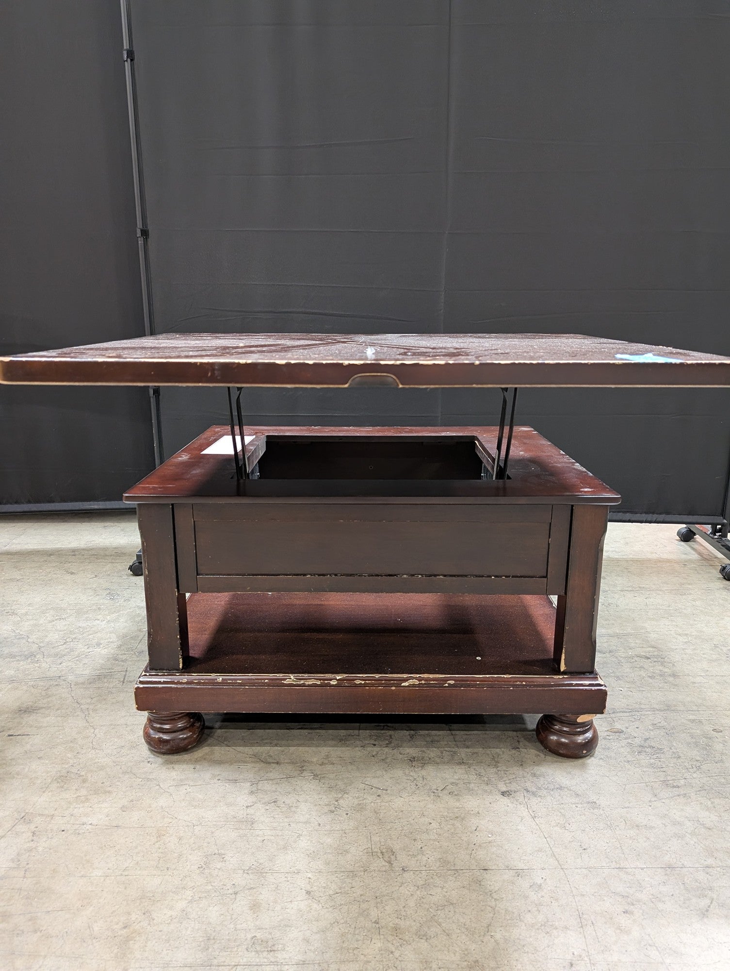 Dark Stained Wood Lift-Top Coffee Table with Storage